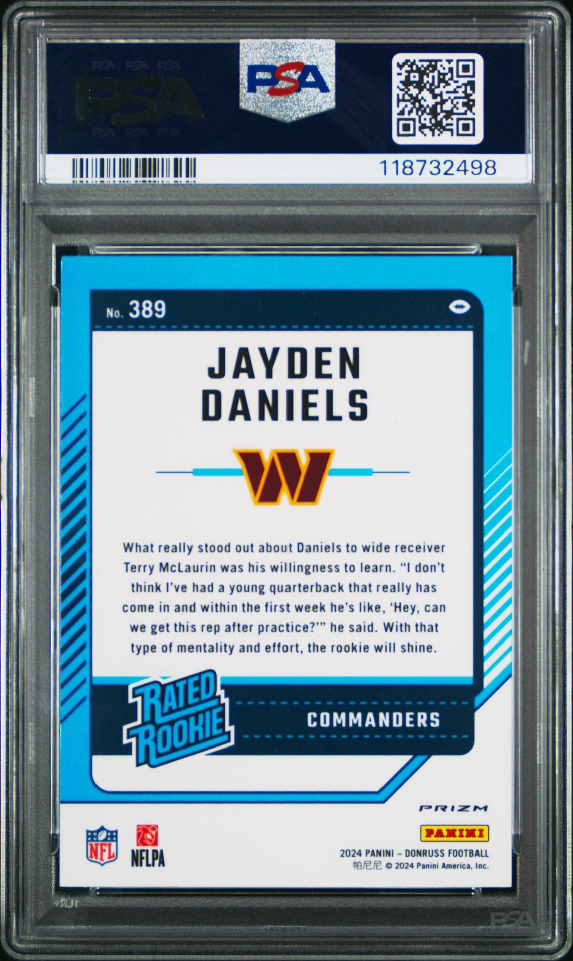 2024 Panini Donruss Jayden Daniels #389 (Optic Preview-Pink) Mint 9 back