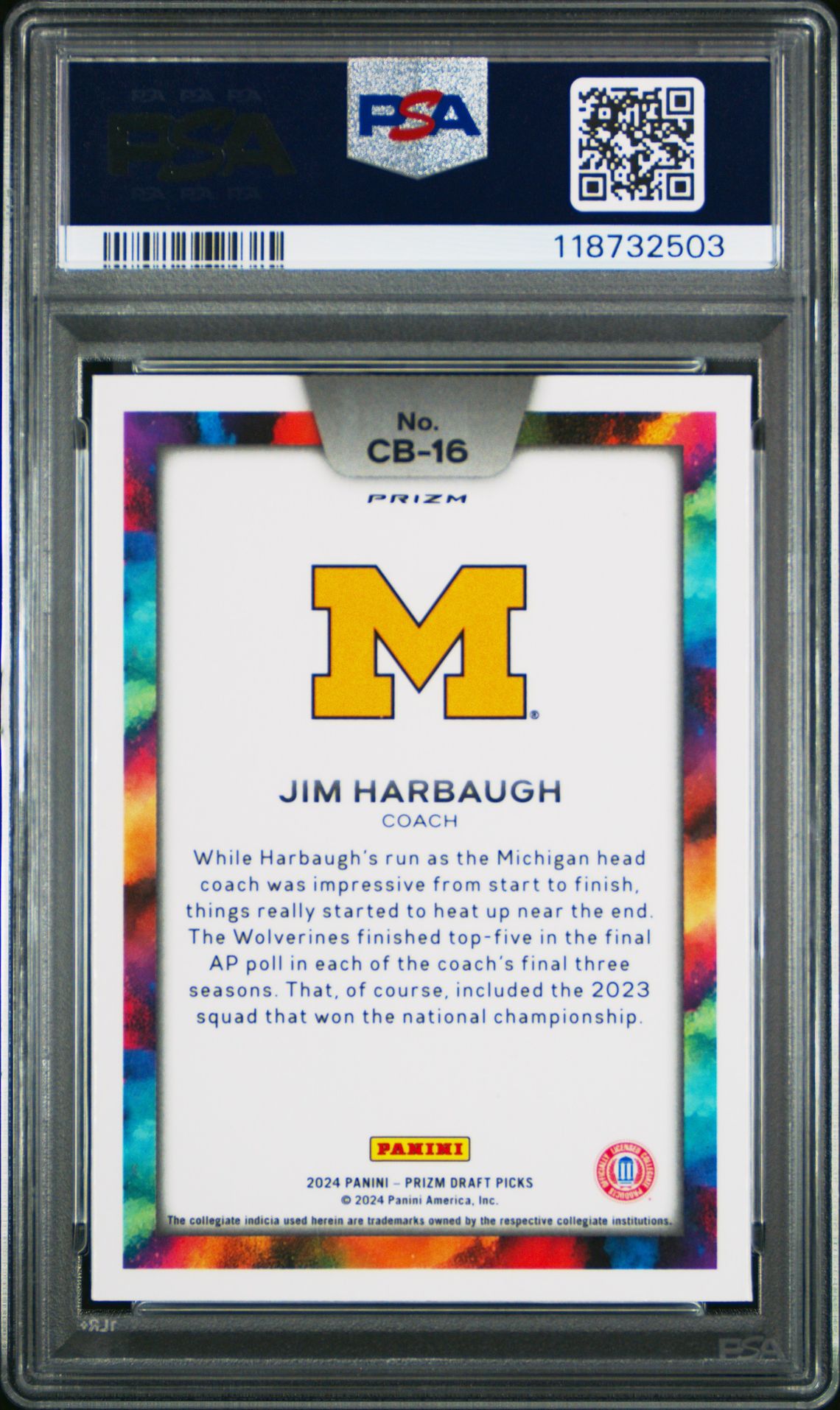 2024 Panini Prizm Draft Picks Black Color Blast Jim Harbaugh #Cb16 Gem Mt 10 back