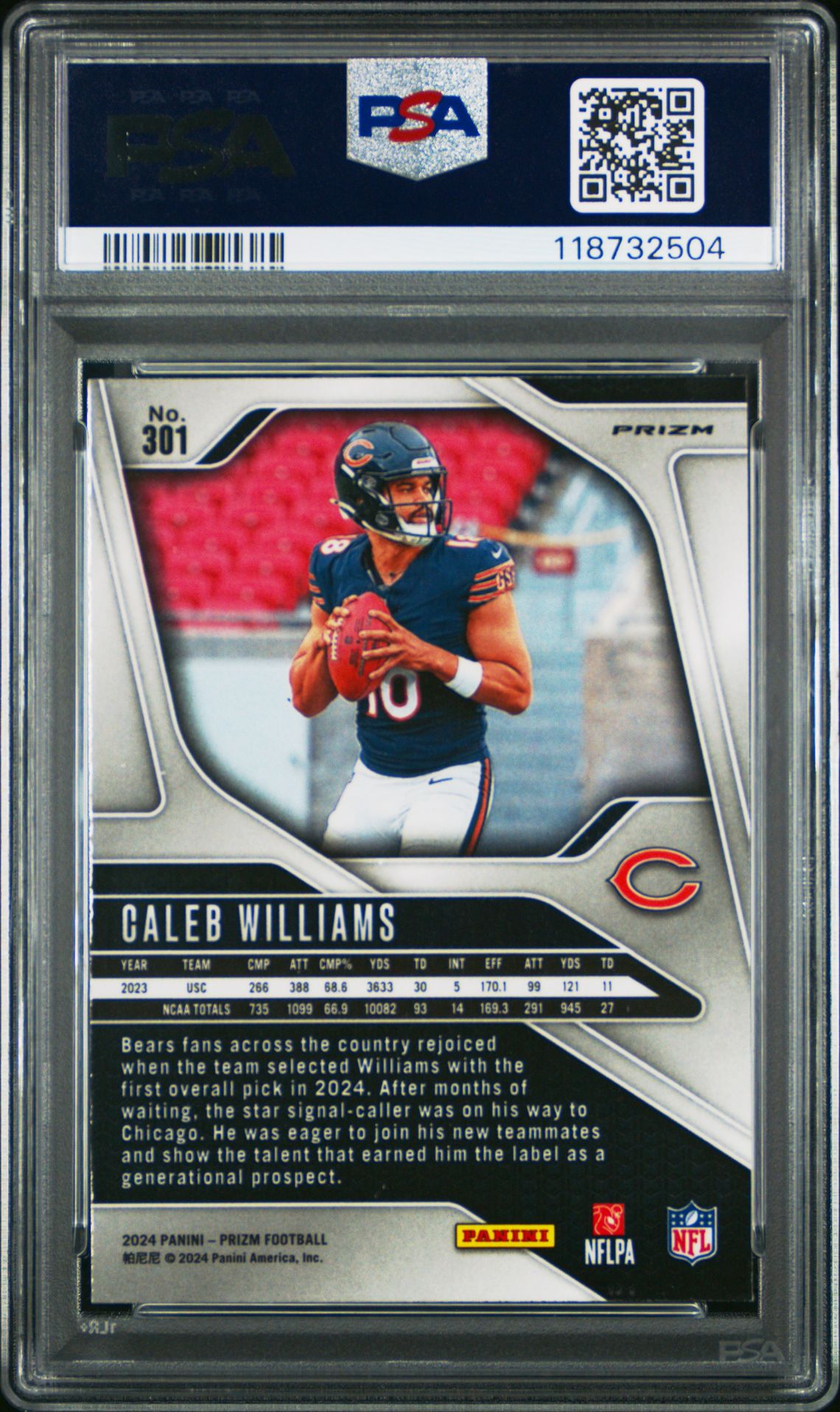 2024 Panini Prizm Caleb Williams #301 (Silver Prizm) Mint 9 back