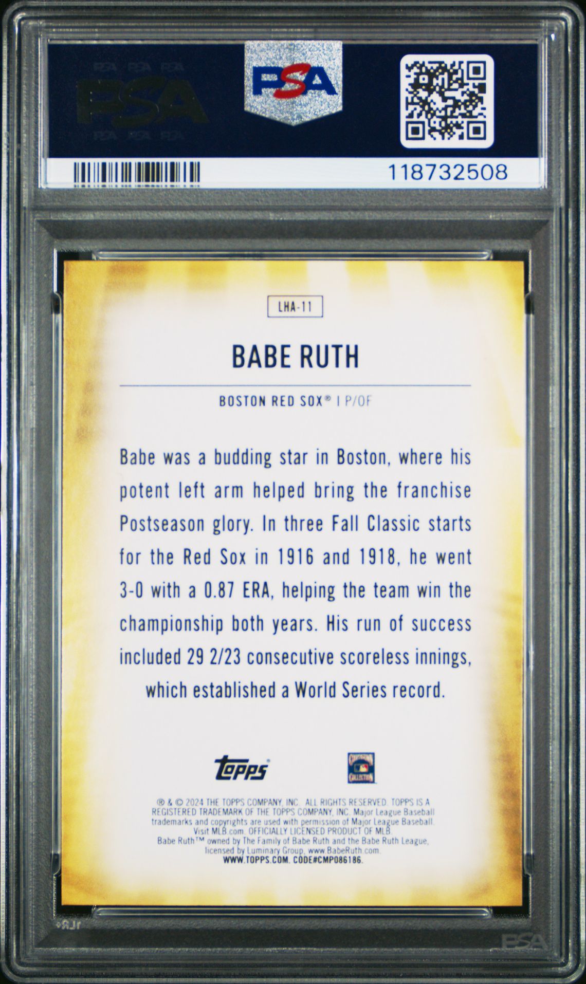2024 Topps Legendary Home Field Advantage Babe Ruth #Lha11 (Legend Home Field Advantage) Mint 9 back