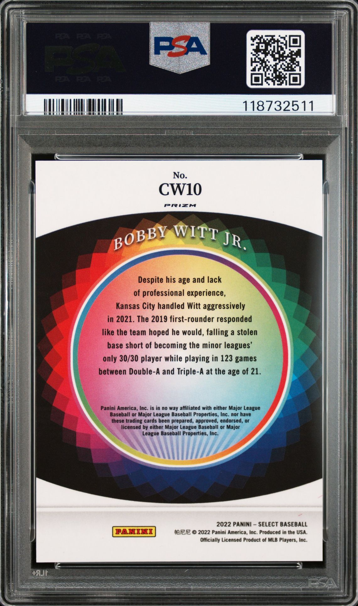 2022 Panini Select Color Wheel Bobby Witt Jr. #Cw10 (Color Wheel) Mint 9 back