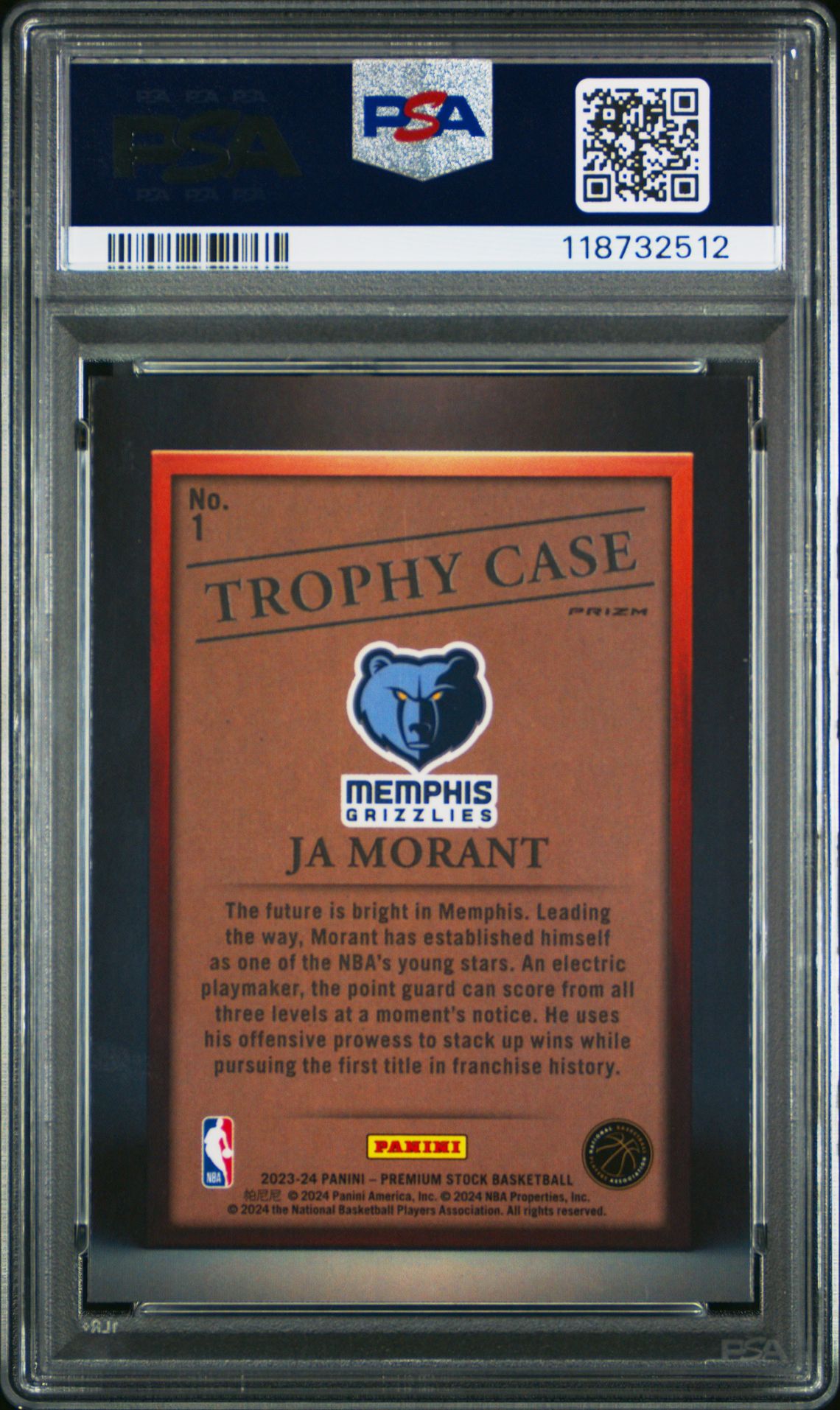 2023 Panini Hoops Premium Stock Trophy Case Ja Morant #1 Gem Mt 10 back