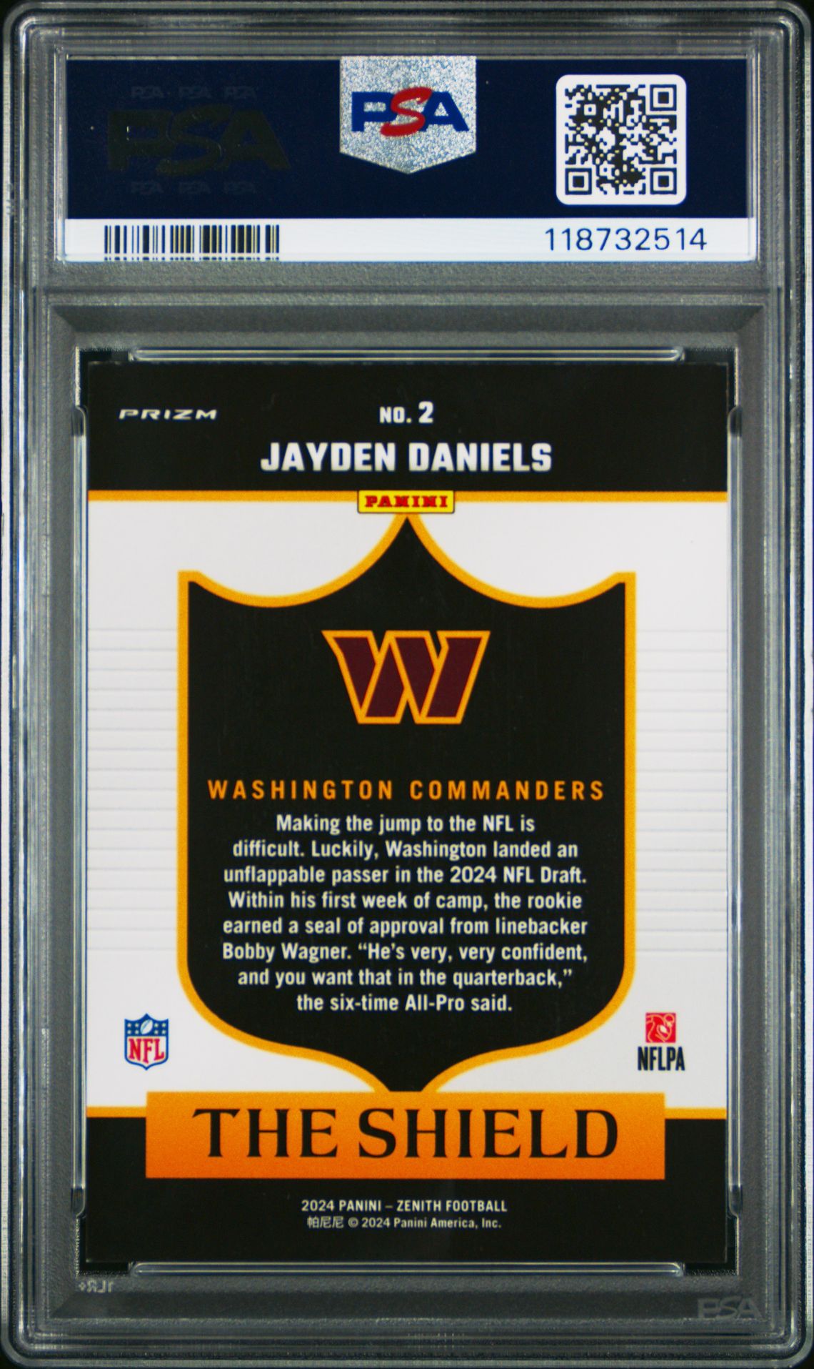 2024 Panini Zenith The Shield Jayden Daniels #2 Mint 9 back