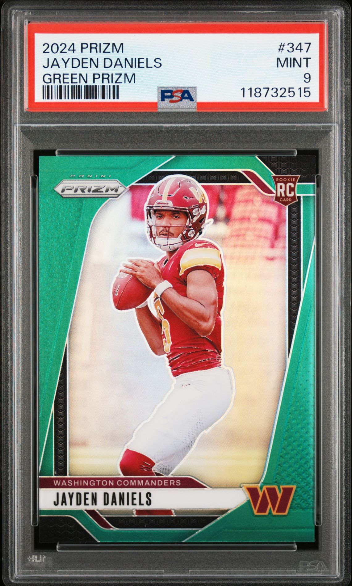 2024 Panini Prizm Jayden Daniels #347 (Green Prizm) Mint 9 front