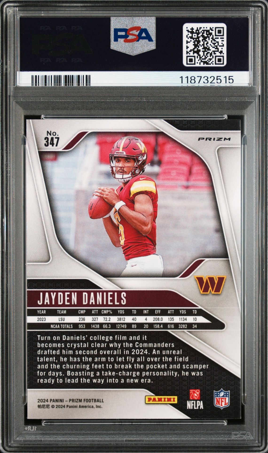 2024 Panini Prizm Jayden Daniels #347 (Green Prizm) Mint 9 back