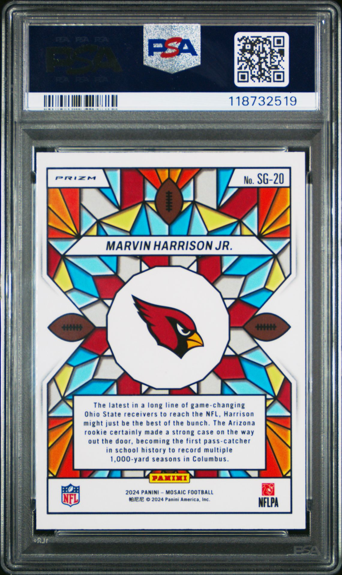 2024 Panini Mosaic Stained Glass Marvin Harrison Jr. #Sg20 Mint 9 back