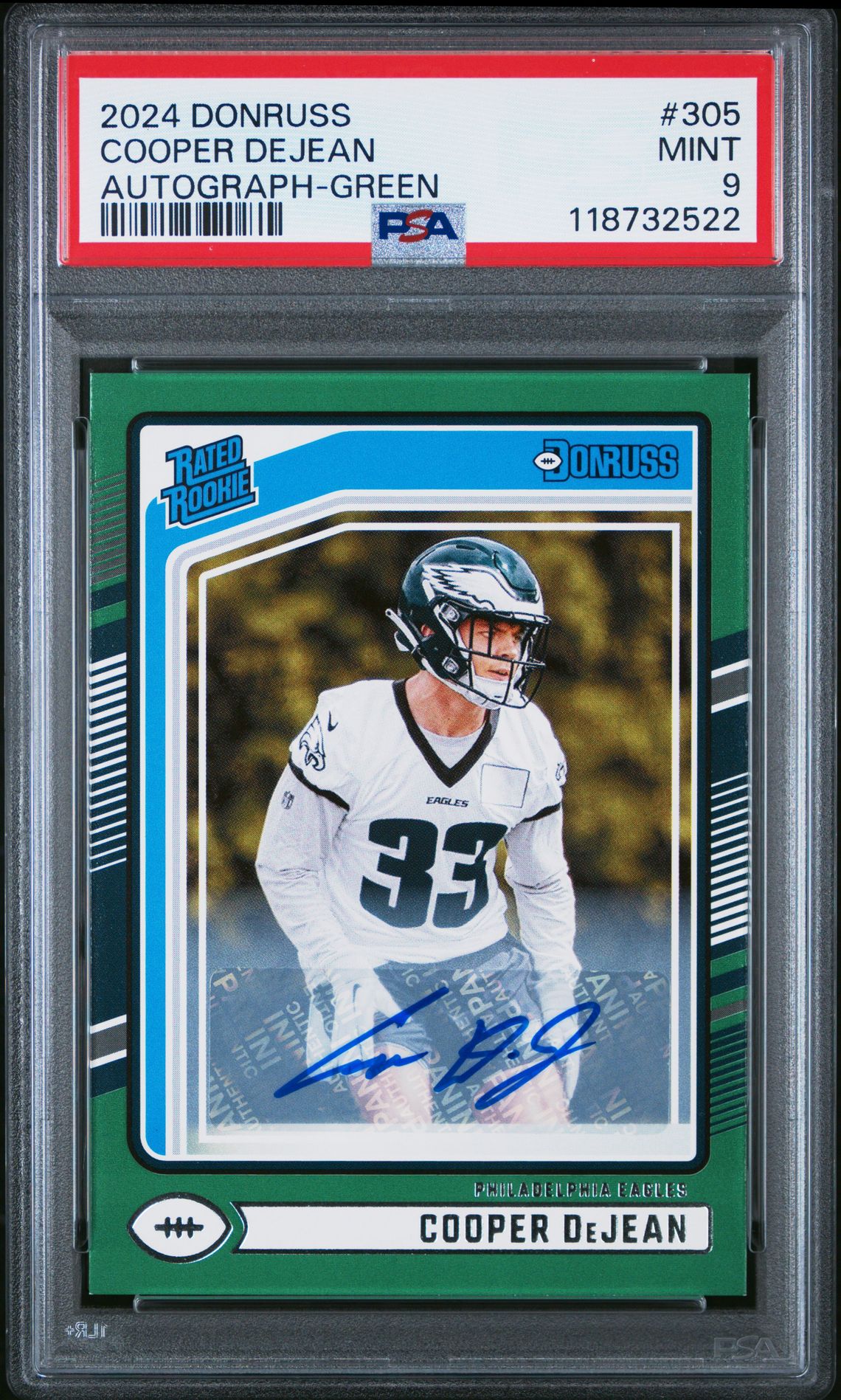 2024 Panini Donruss Cooper Dejean #305 (Autograph-Green) Mint 9 front