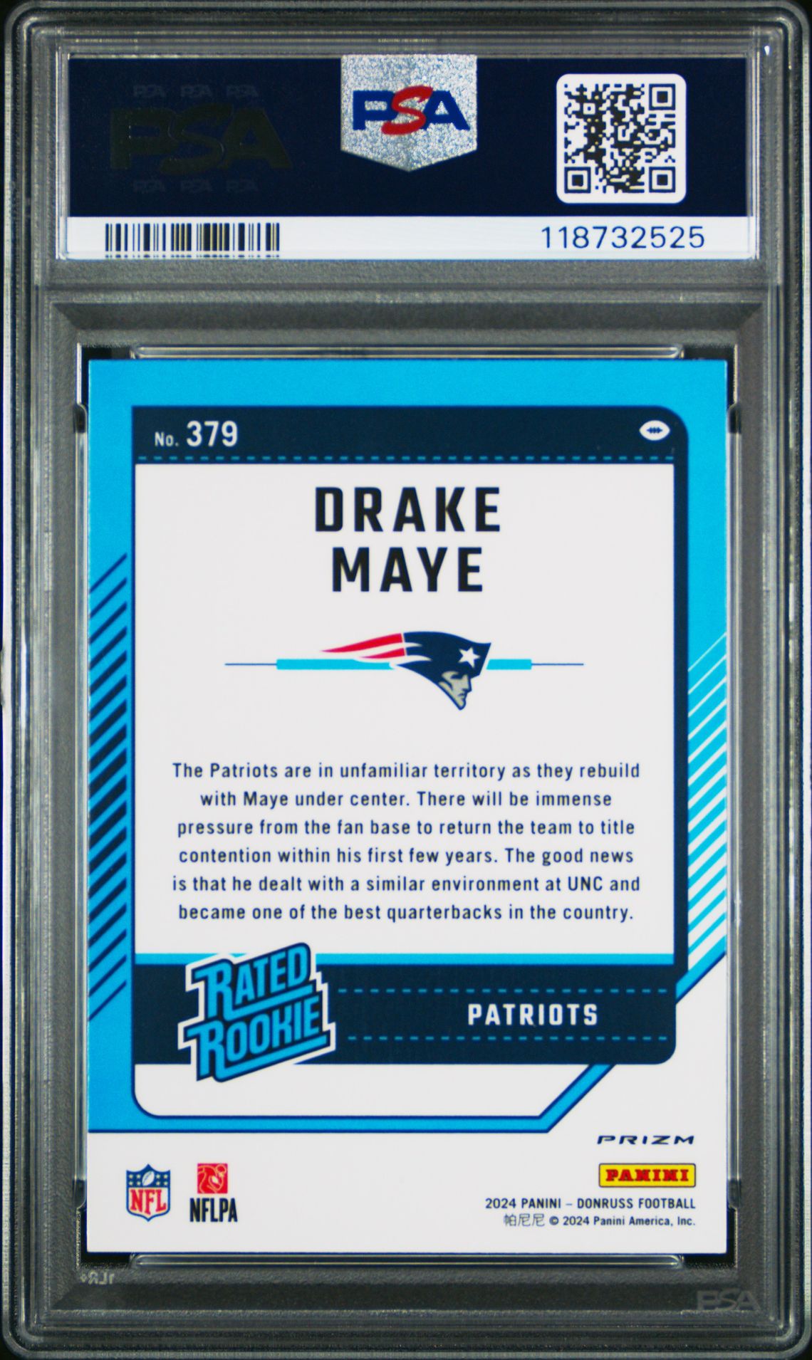 2024 Panini Donruss Drake Maye #379 (Optic Preview-Red Wave) Mint 9 back