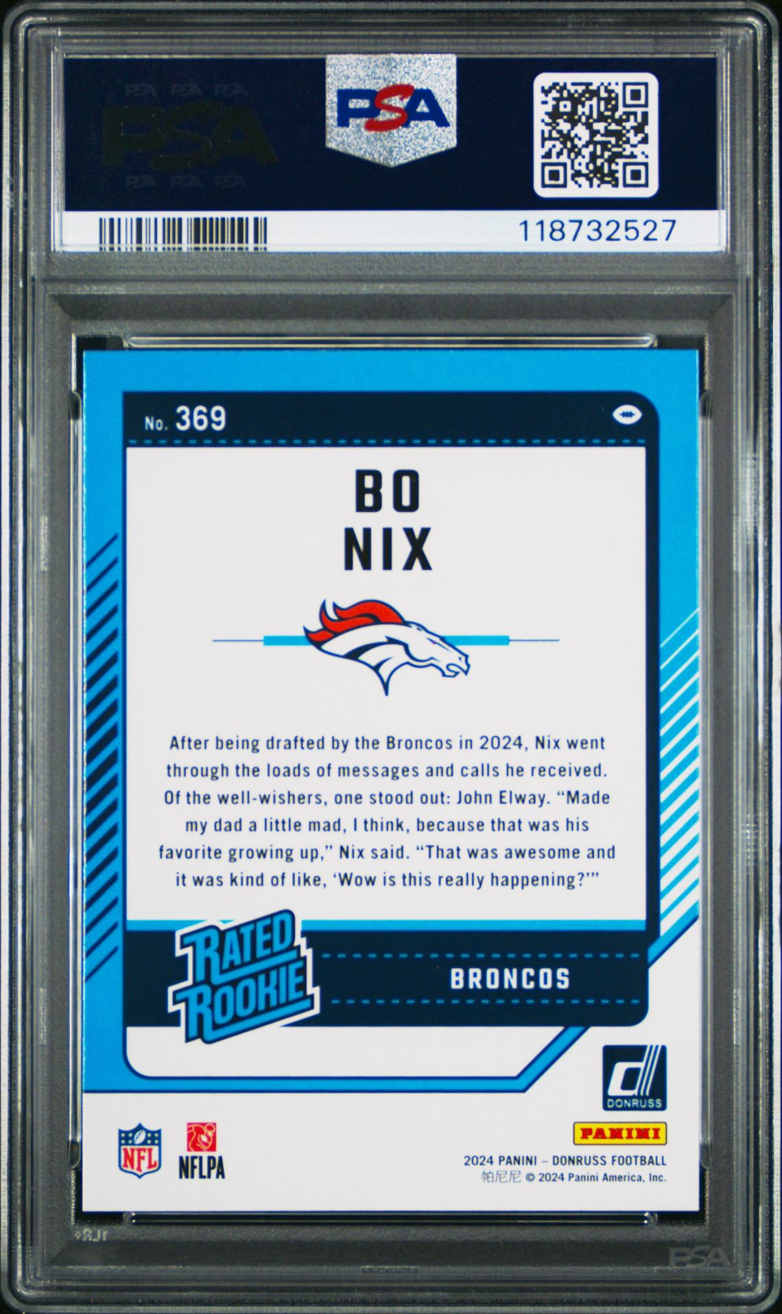 2024 Panini Donruss Bo Nix #369 (Press Proof Yellow) Gem Mt 10 back