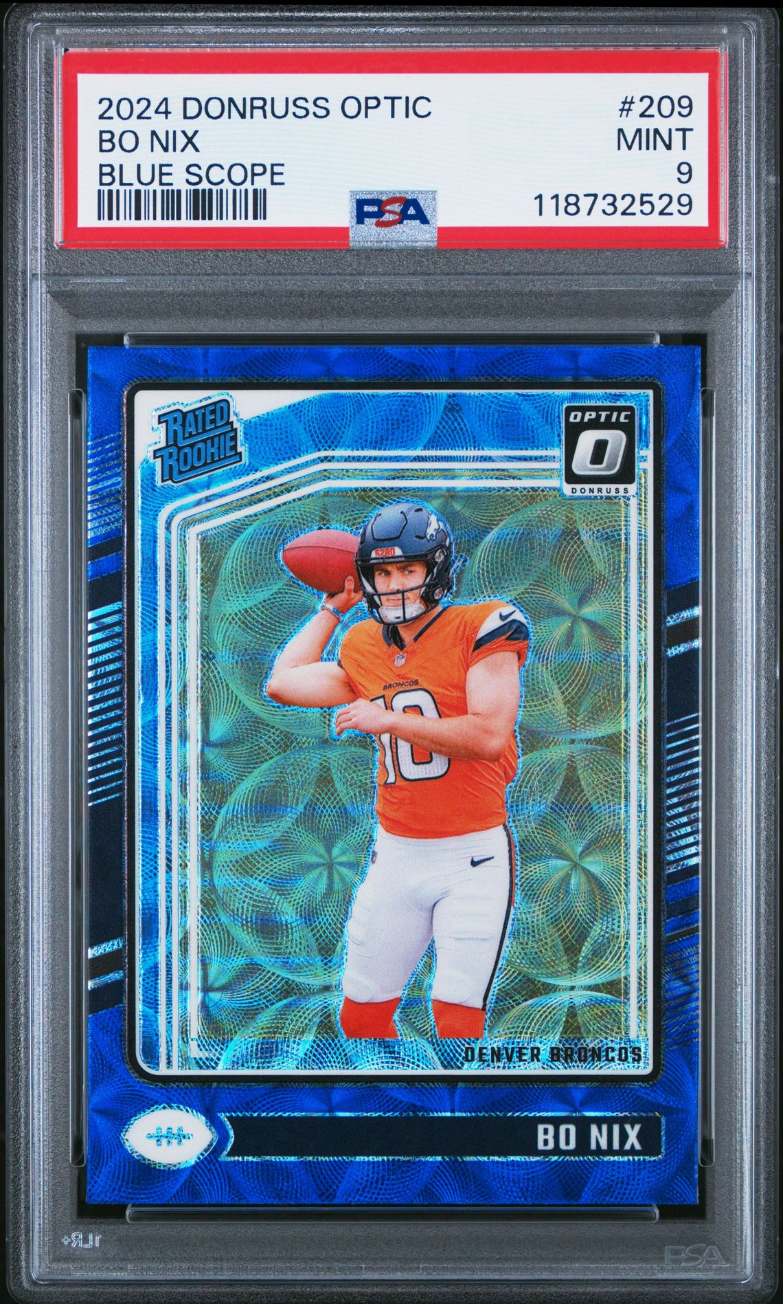2024 Panini Donruss Optic Bo Nix #209 (Blue Scope) Mint 9 front
