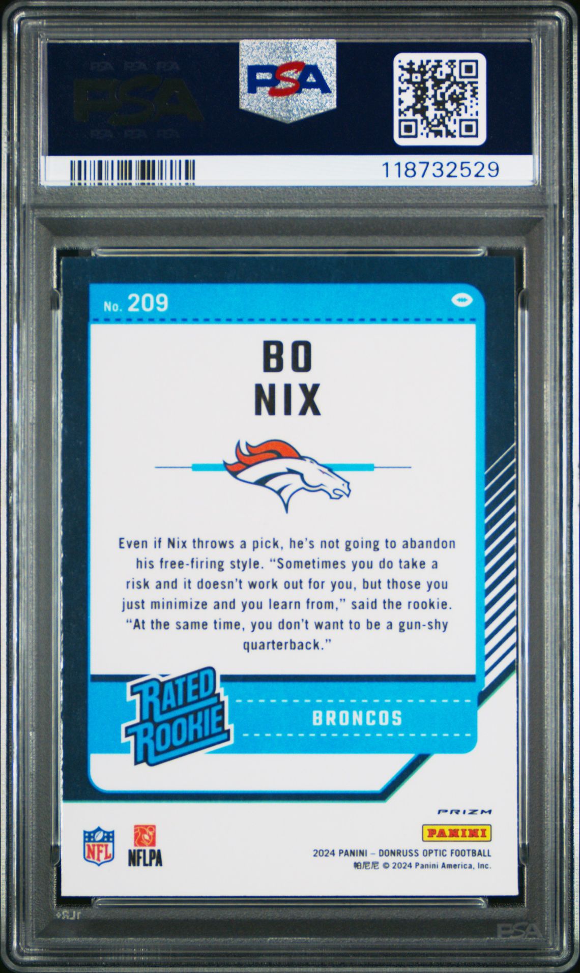 2024 Panini Donruss Optic Bo Nix #209 (Blue Scope) Mint 9 back