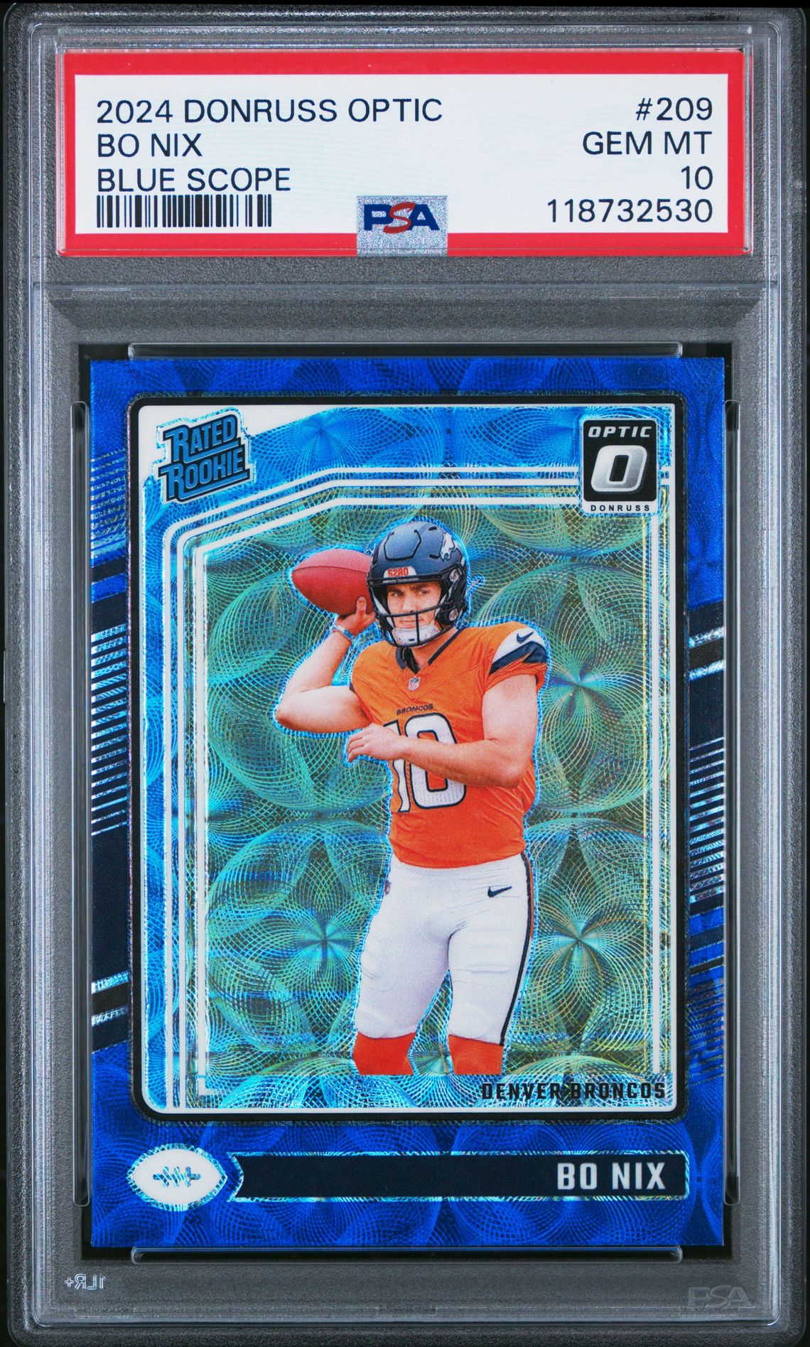 2024 Panini Donruss Optic Bo Nix #209 (Blue Scope) Gem Mt 10 front