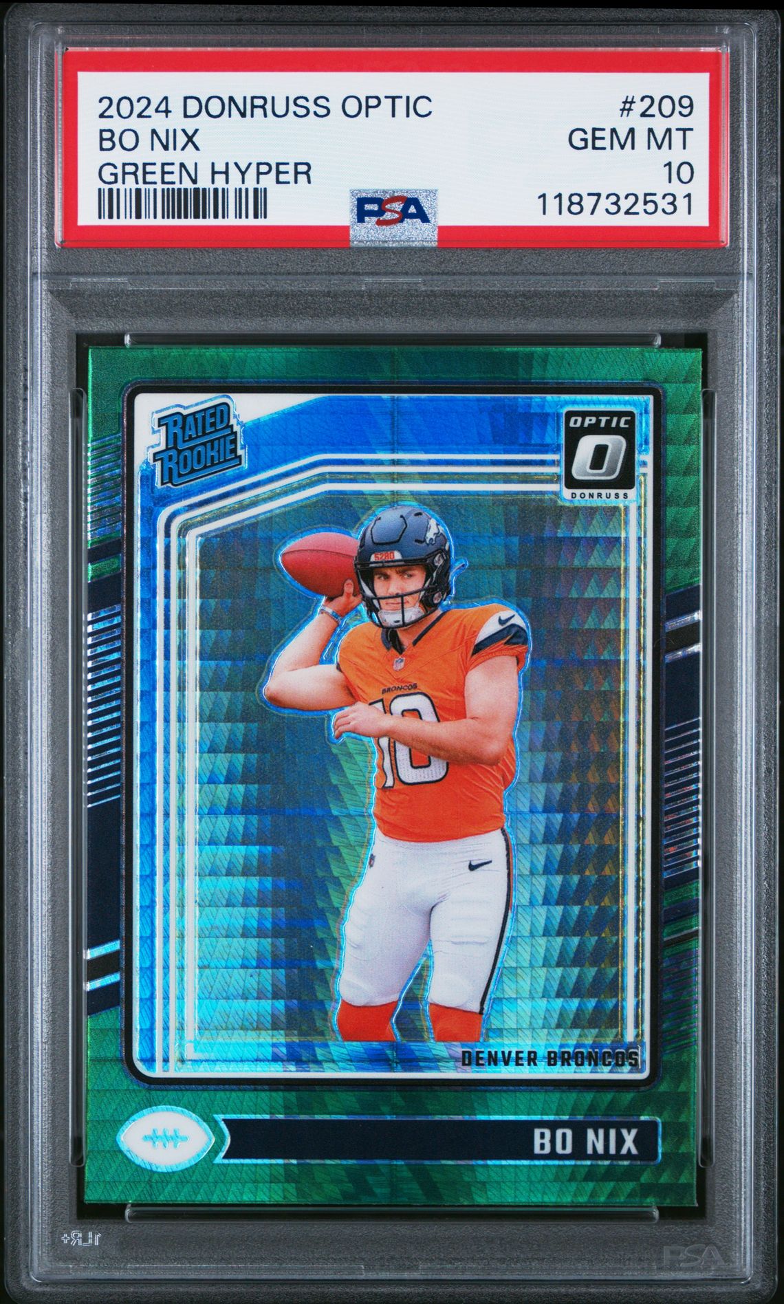 2024 Panini Donruss Optic Bo Nix #209 (Green Hyper) Gem Mt 10 front