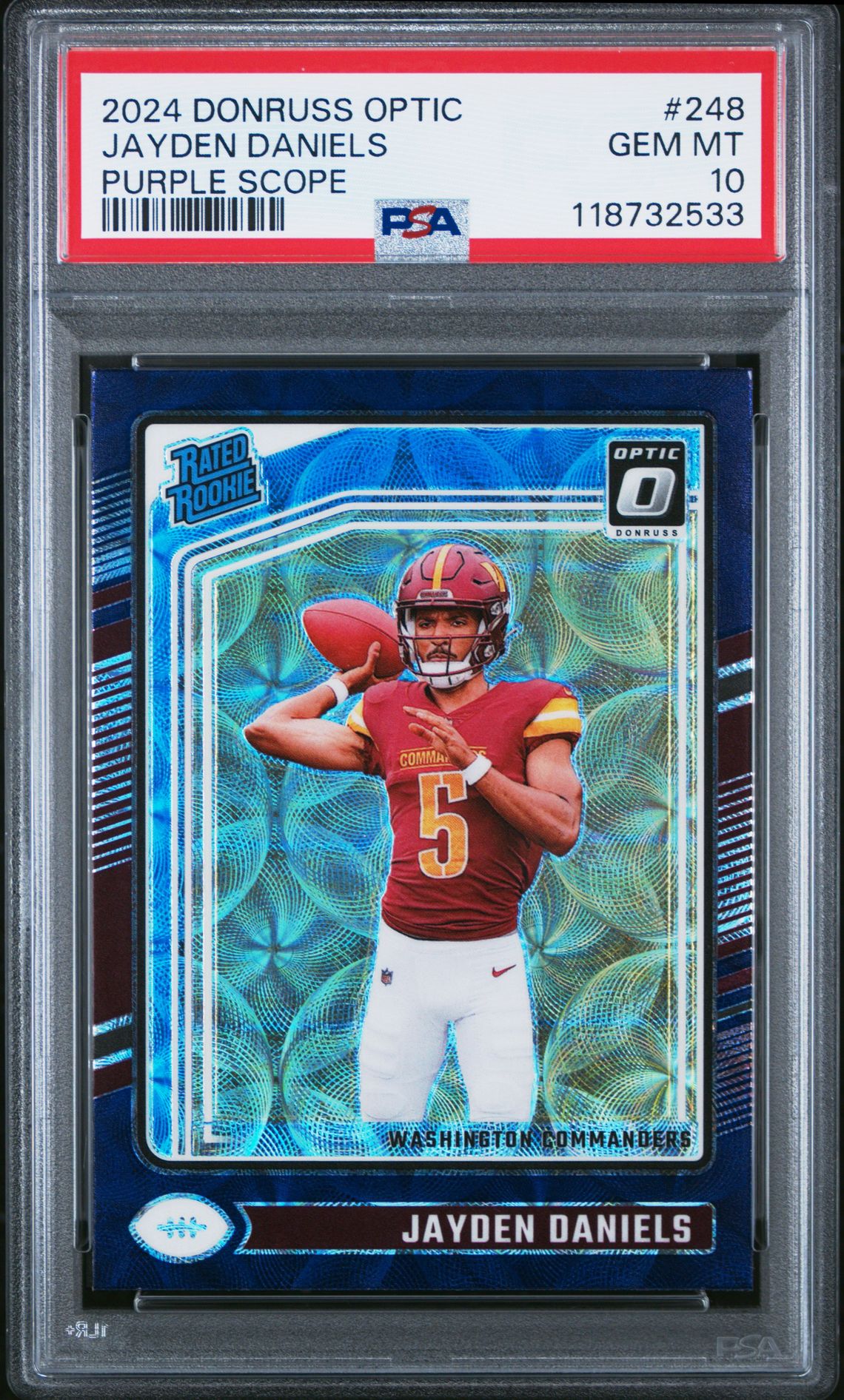 2024 Panini Donruss Optic Jayden Daniels #248 (Purple Scope) Gem Mt 10 front