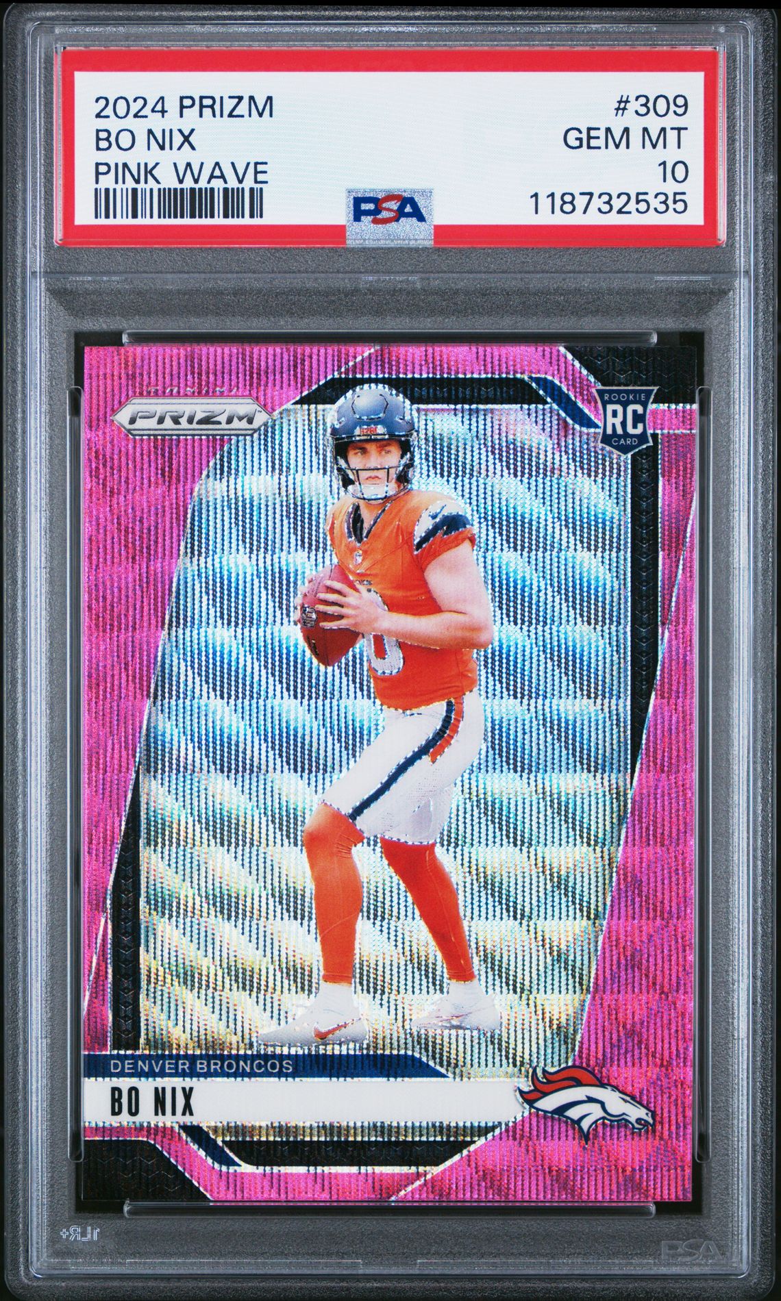 2024 Panini Prizm Bo Nix #309 (Pink Wave) Gem Mt 10 front