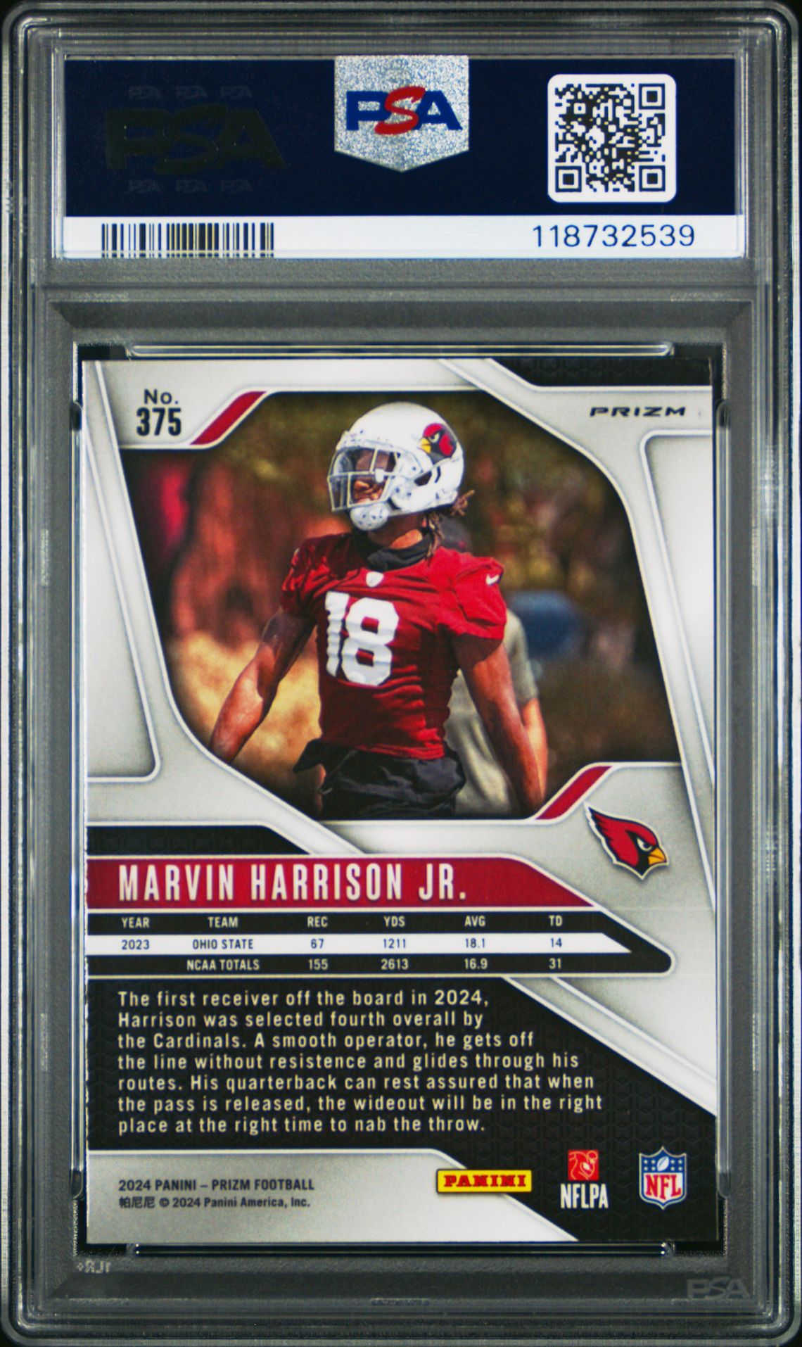 2024 Panini Prizm Marvin Harrison Jr. #375 (Silver Prizm) Mint 9 back