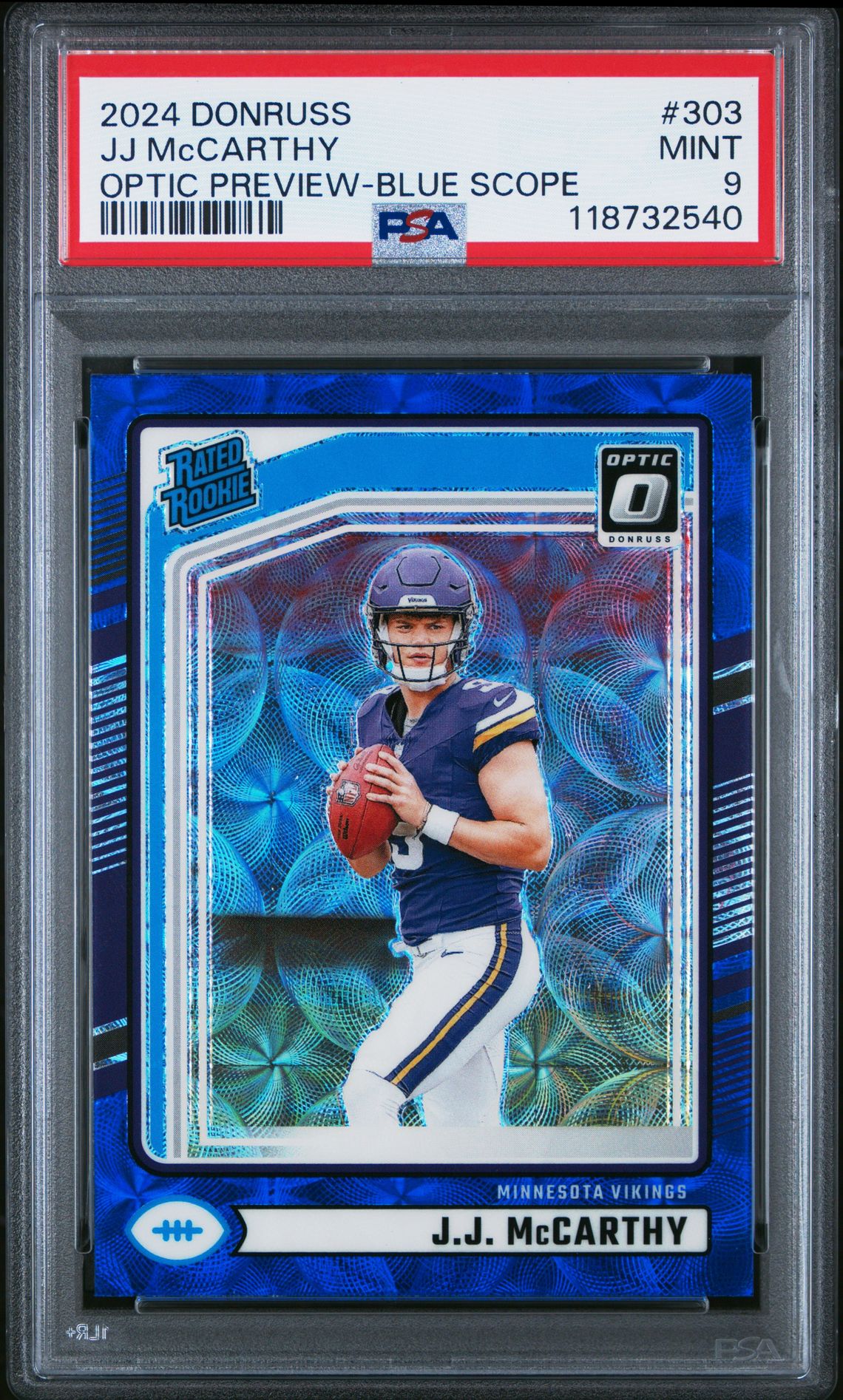 2024 Panini Donruss Jj Mccarthy #303 (Optic Preview-Blue Scope) Mint 9 front