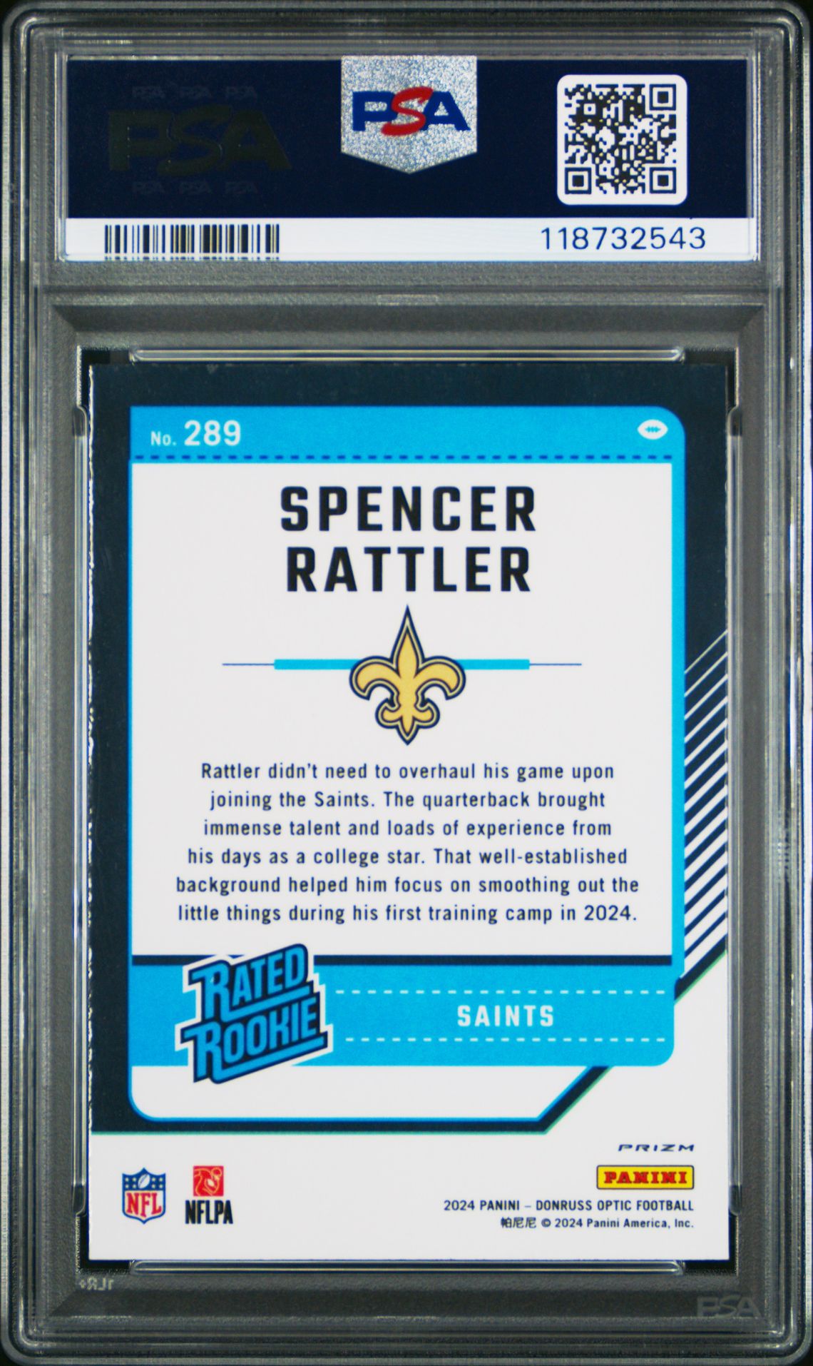 2024 Panini Donruss Optic Spencer Rattler #289 (Blue Hyper) Gem Mt 10 back