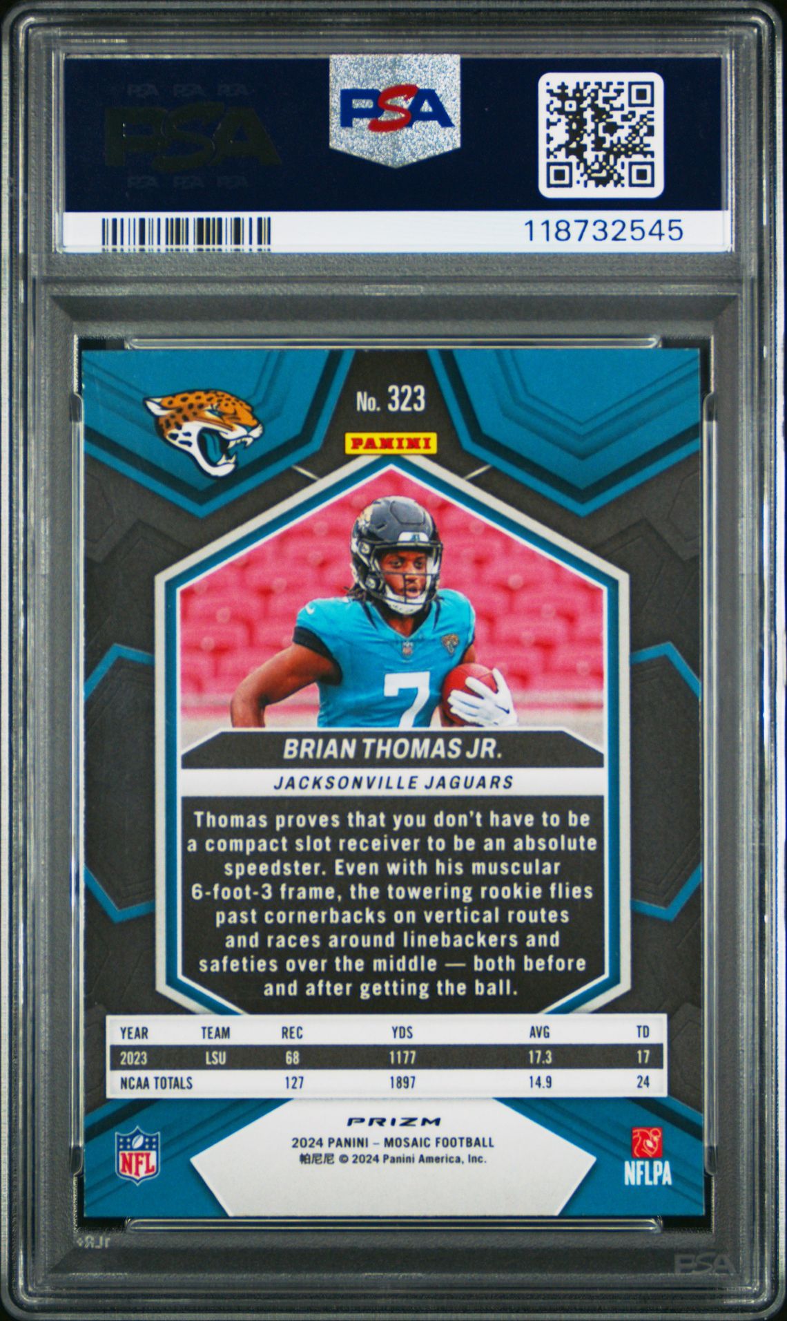 2024 Panini Mosaic Brian Thomas Jr. #323 (Honeycomb) Mint 9 back