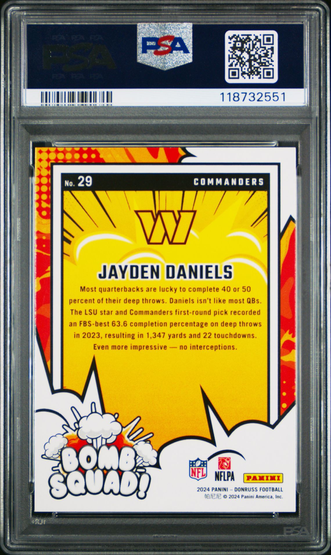 2024 Panini Donruss Bomb Squad Jayden Daniels #29 Gem Mt 10 back