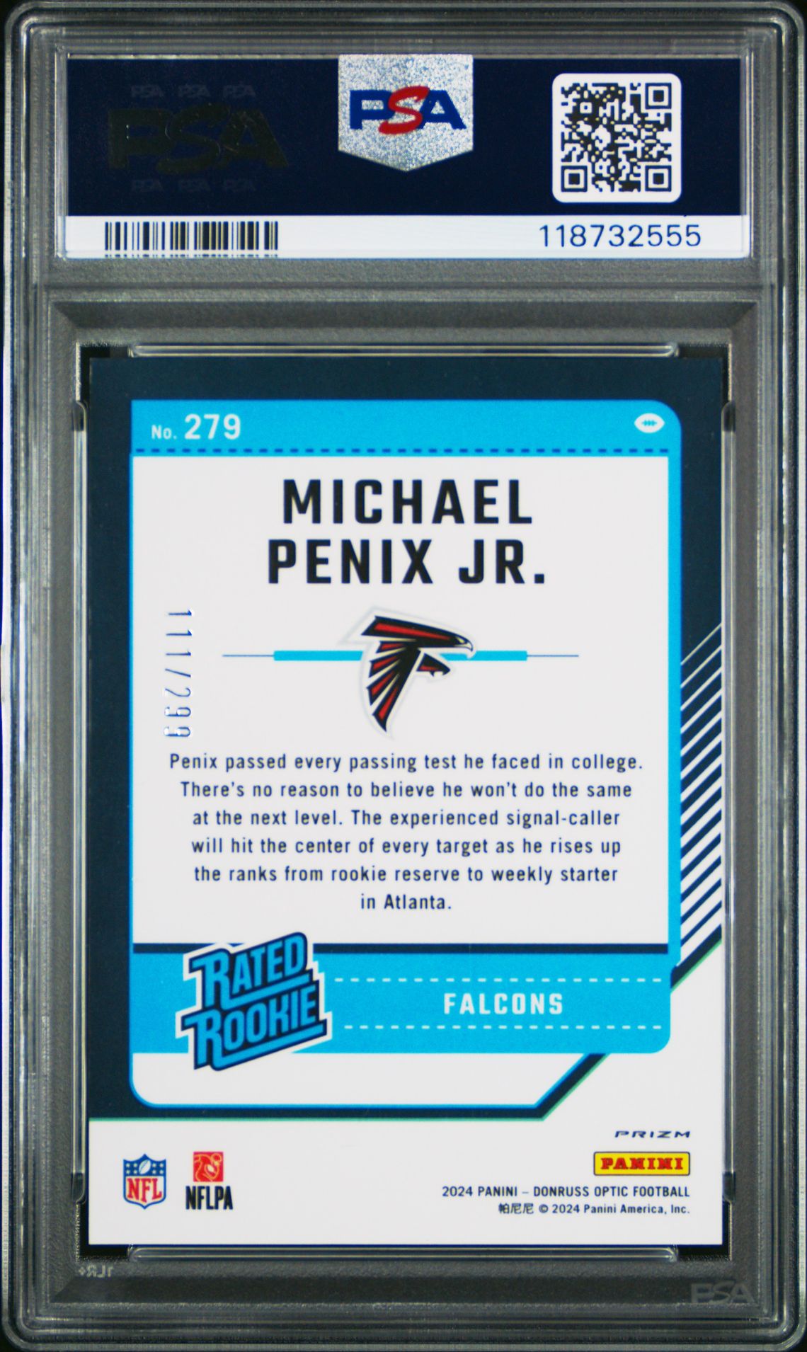 2024 Panini Donruss Optic Michael Penix Jr. #279 (Aqua) Gem Mt 10 back