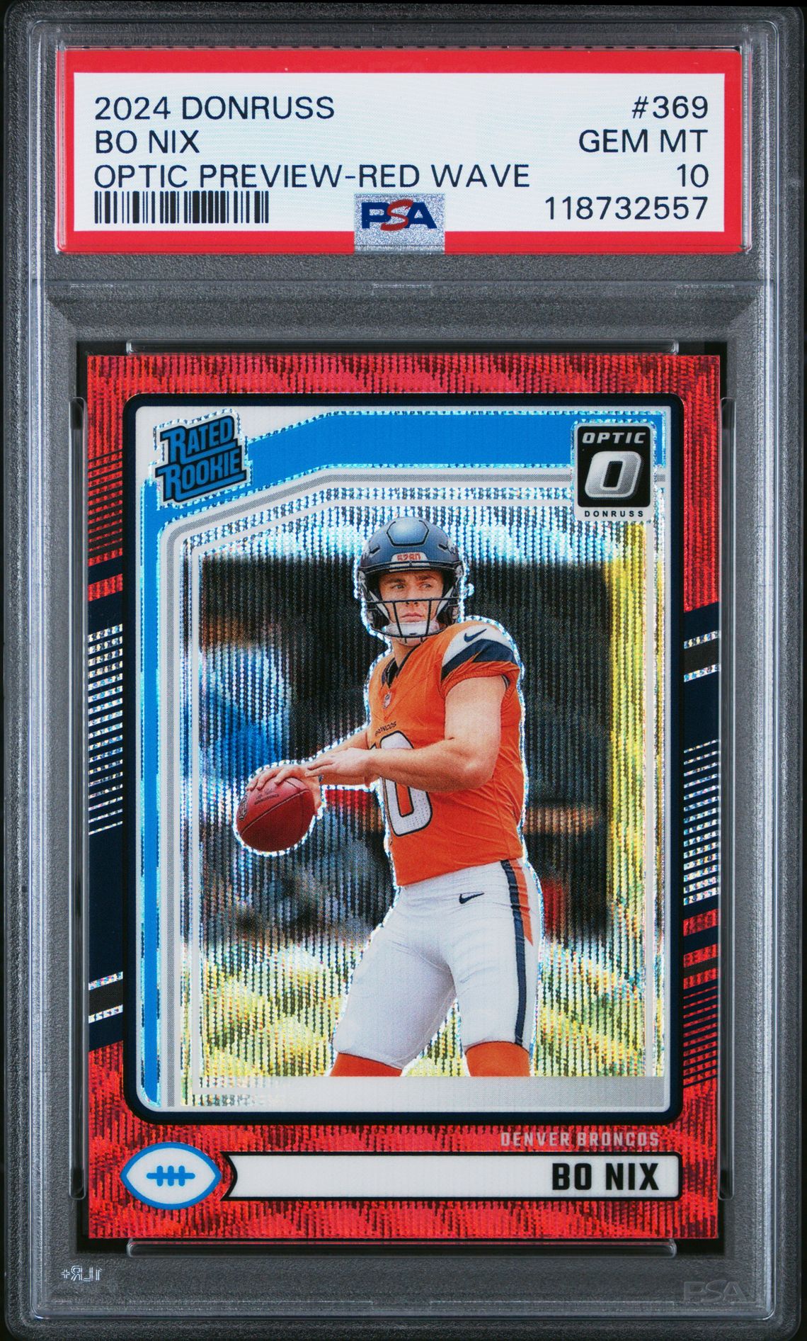 2024 Panini Donruss Bo Nix #369 (Optic Preview-Red Wave) Gem Mt 10 front