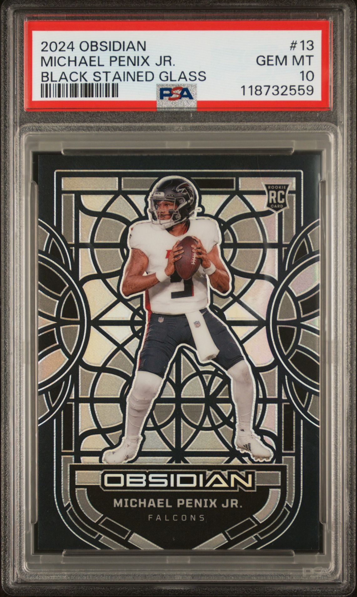 2024 Panini Obsidian Black Stained Glass Michael Penix Jr. #13 Gem Mt 10 front