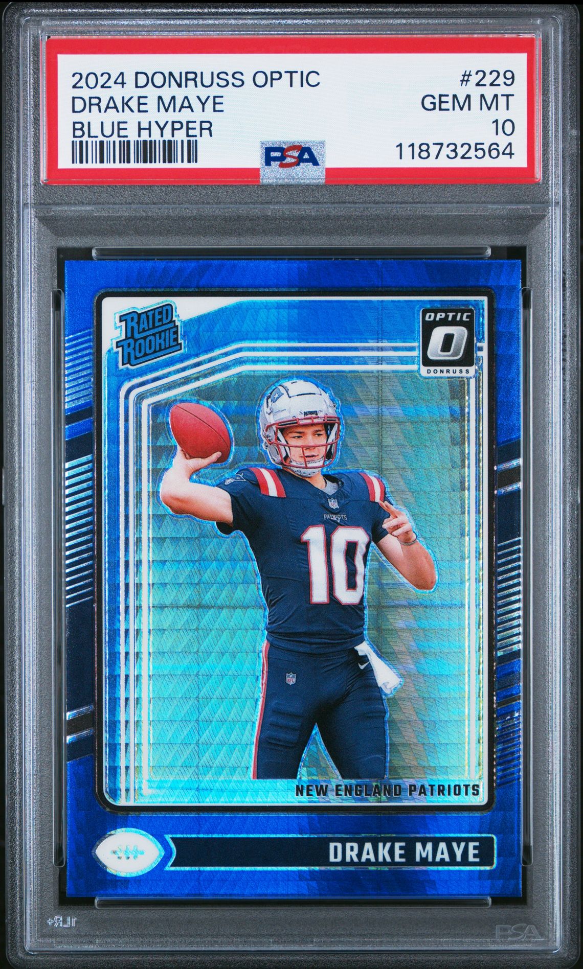 2024 Panini Donruss Optic Drake Maye #229 (Blue Hyper) Gem Mt 10 front