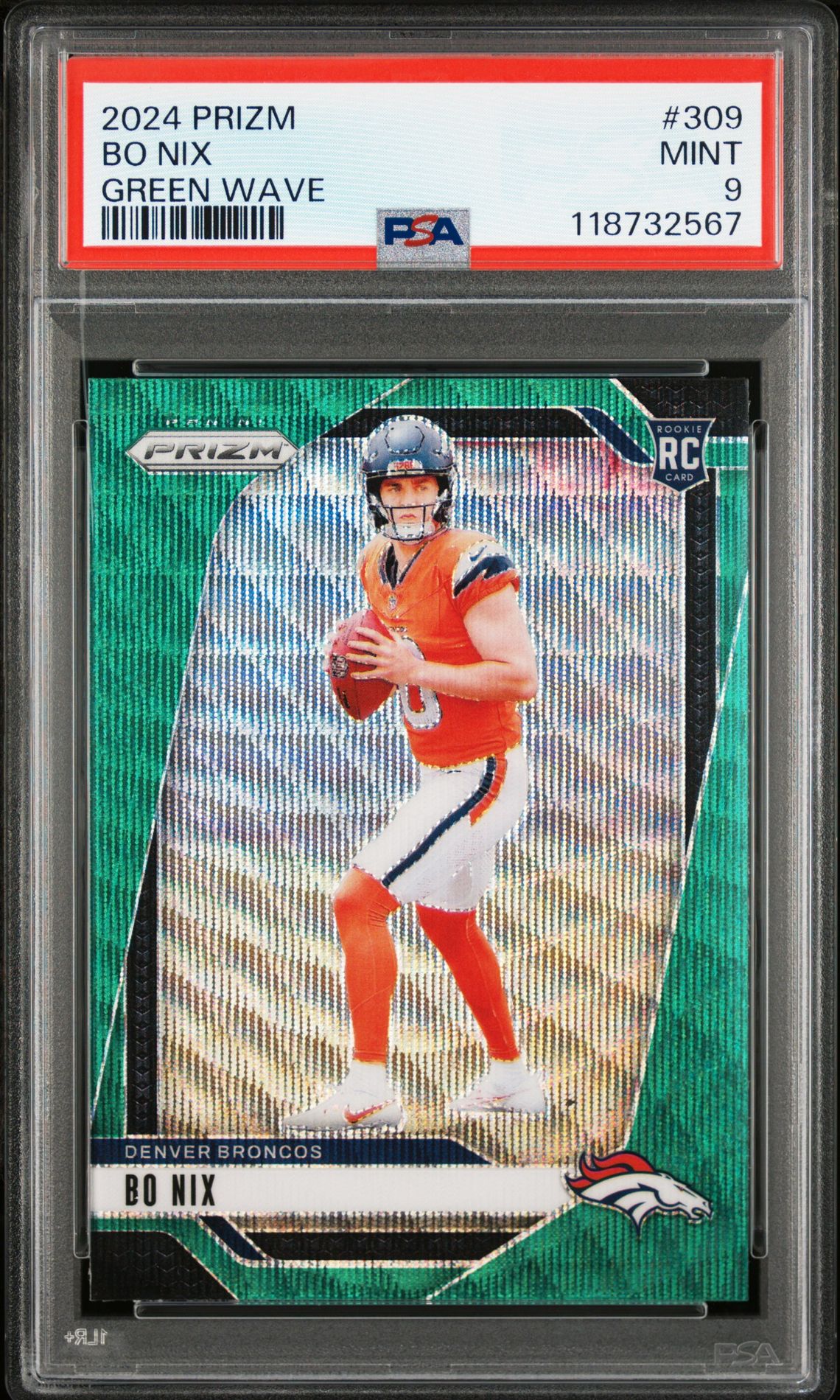 2024 Panini Prizm Bo Nix #309 (Green Wave) Mint 9 front