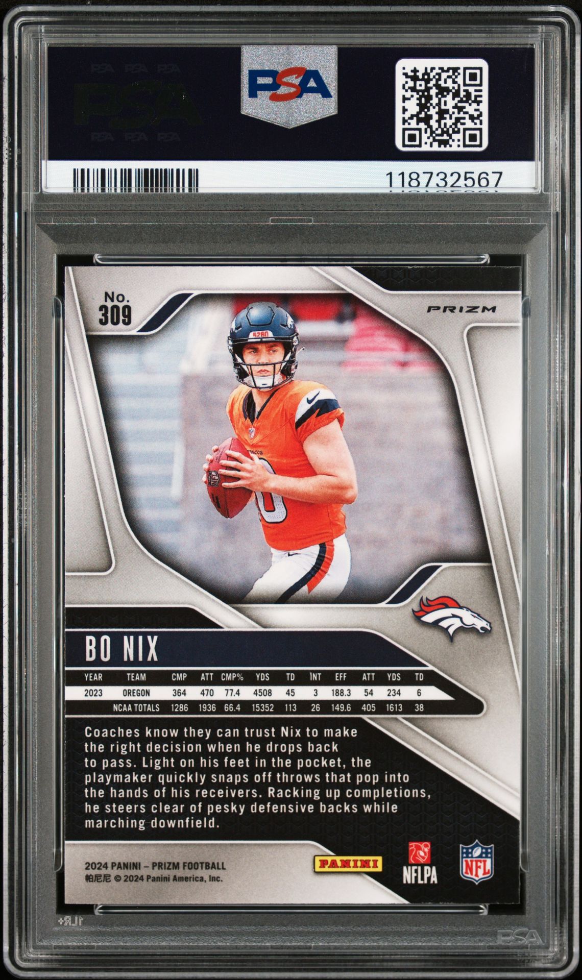 2024 Panini Prizm Bo Nix #309 (Green Wave) Mint 9 back