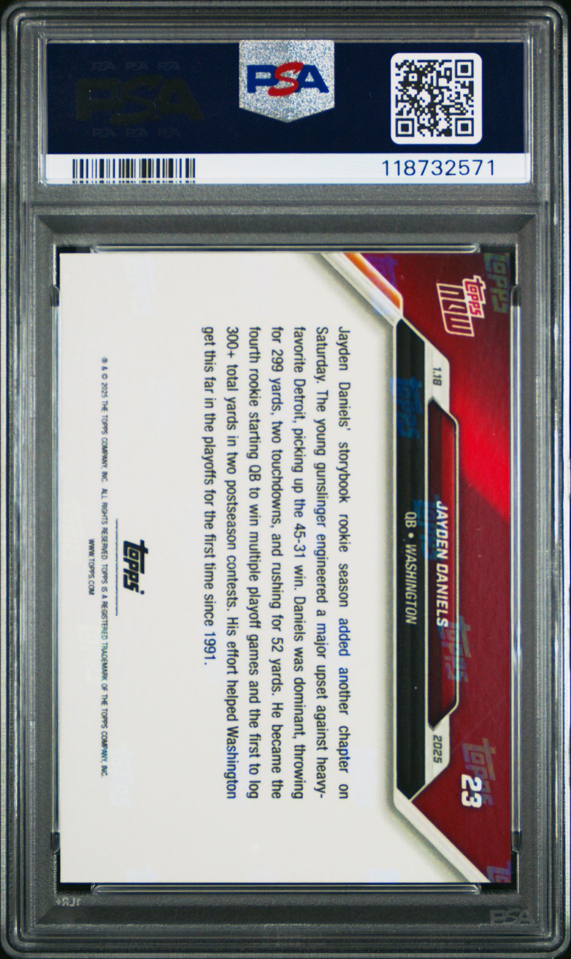 2024 Topps Now Jayden Daniels #23 Gem Mt 10 back