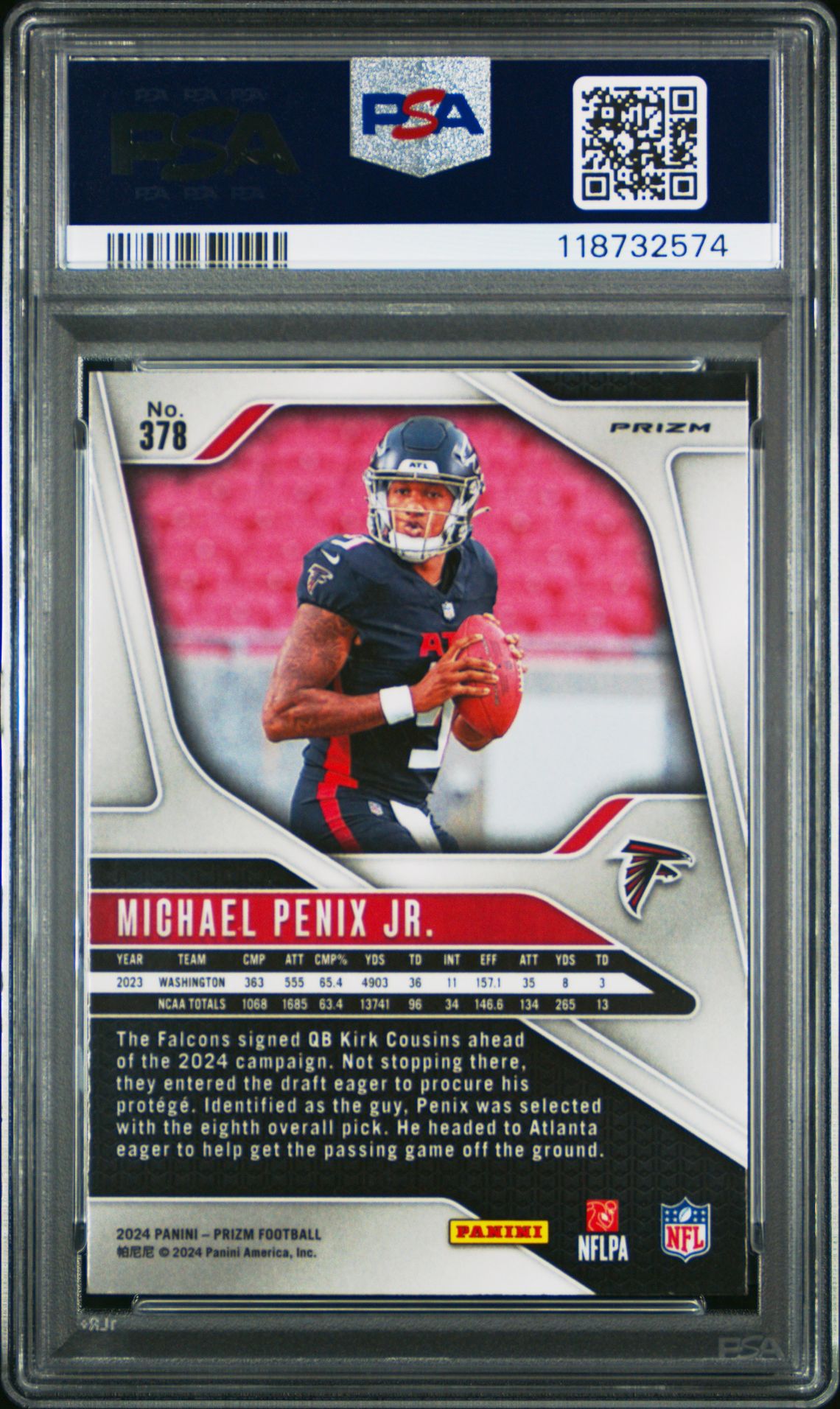 2024 Panini Prizm Michael Penix Jr. #378 (Lazer Prizm) Gem Mt 10 back