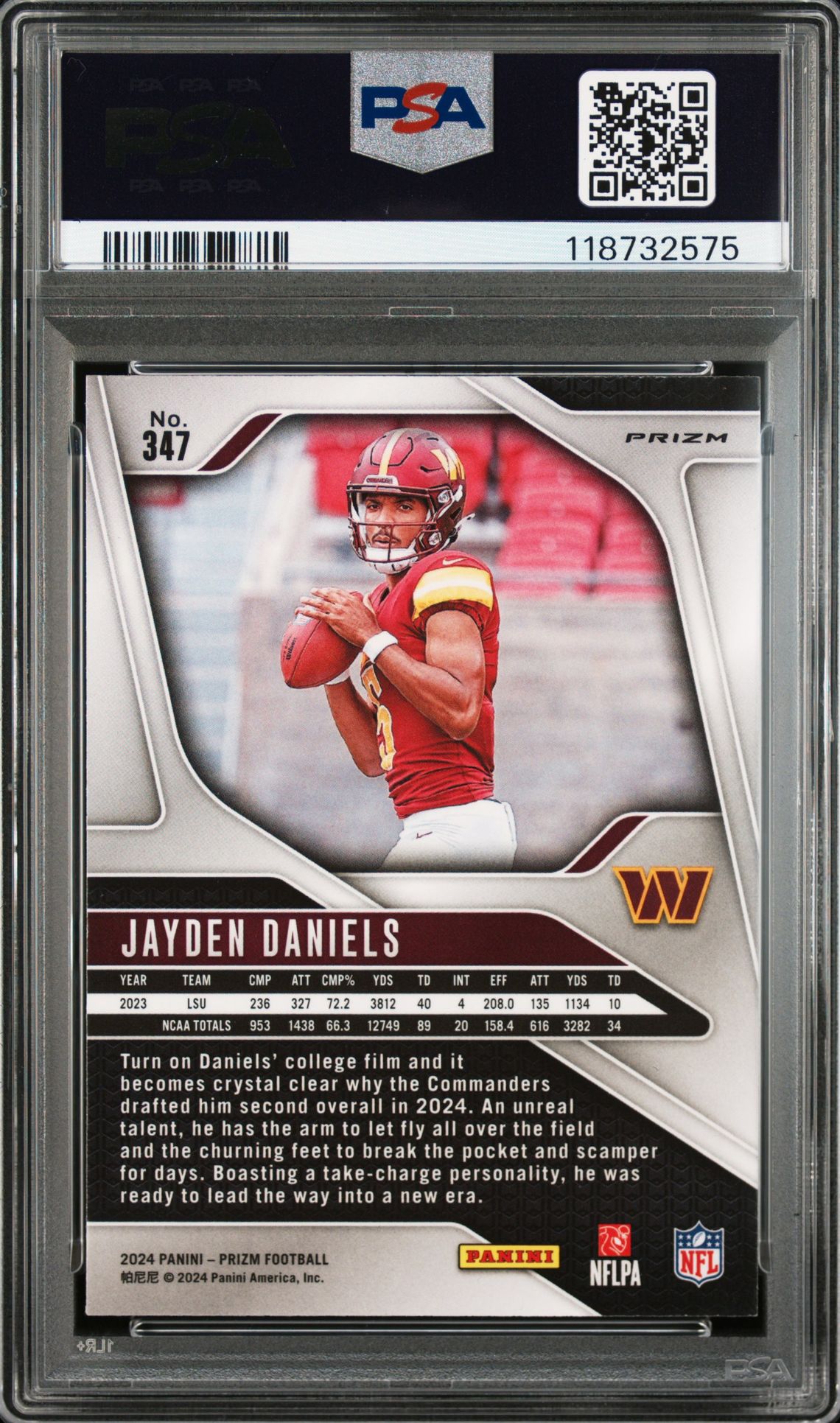 2024 Panini Prizm Jayden Daniels #347 (Disco Prizm) Mint 9 back