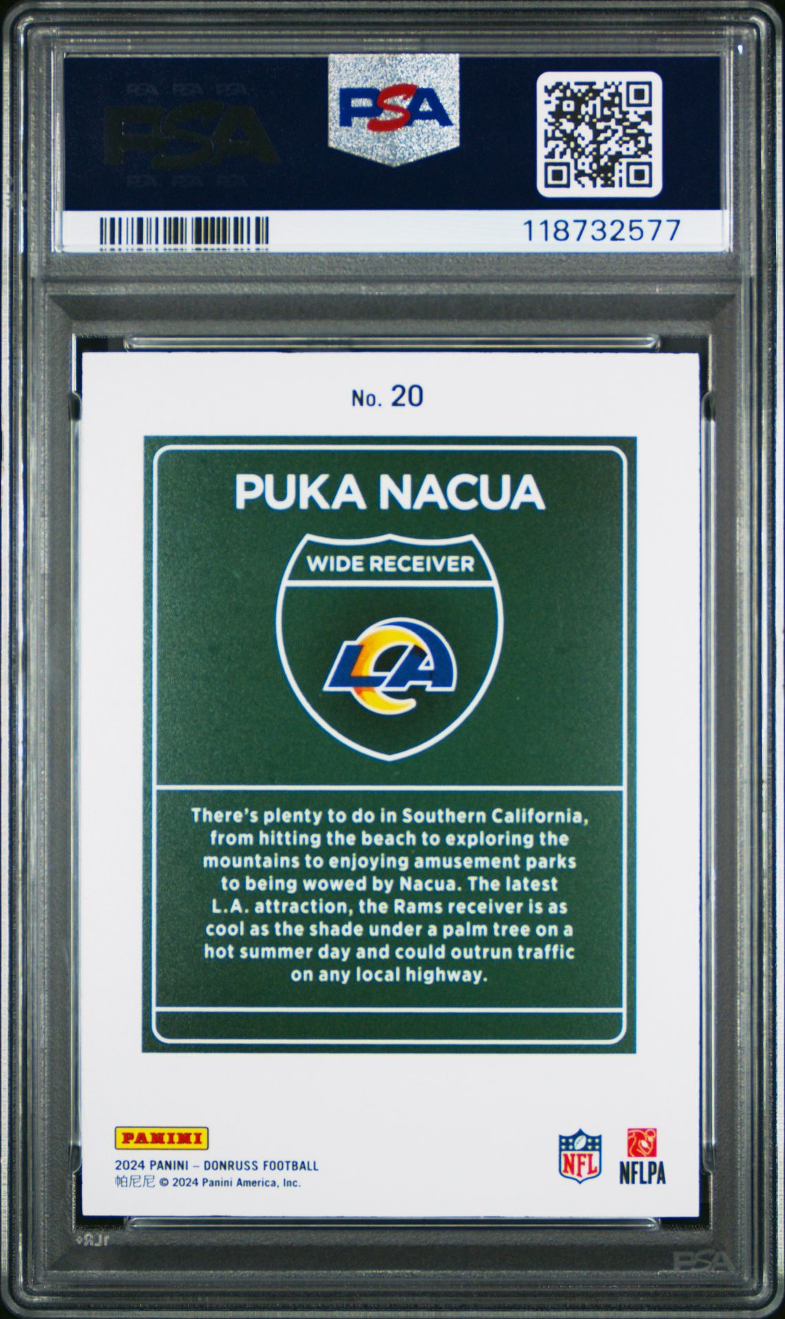 2024 Panini Donruss Downtown! Puka Nacua #20 Gem Mt 10 back