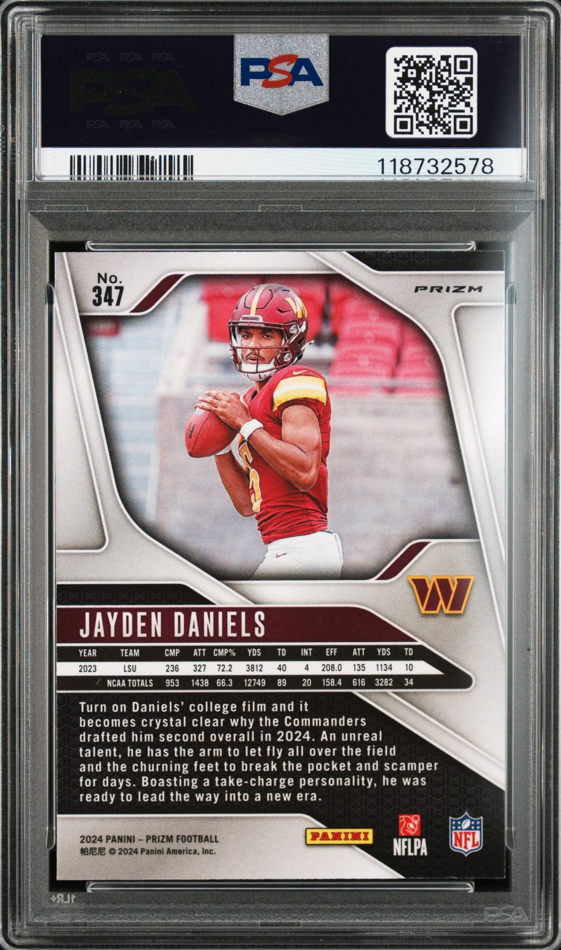2024 Panini Prizm Jayden Daniels #347 (Disco Prizm) Mint 9 back