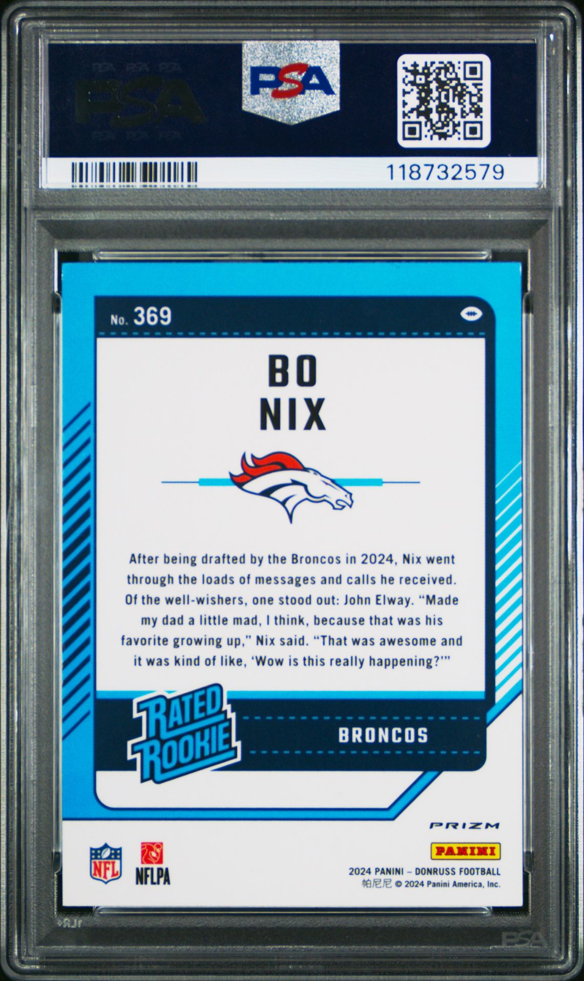 2024 Panini Donruss Bo Nix #369 (Optic Preview-Pink) Gem Mt 10 back