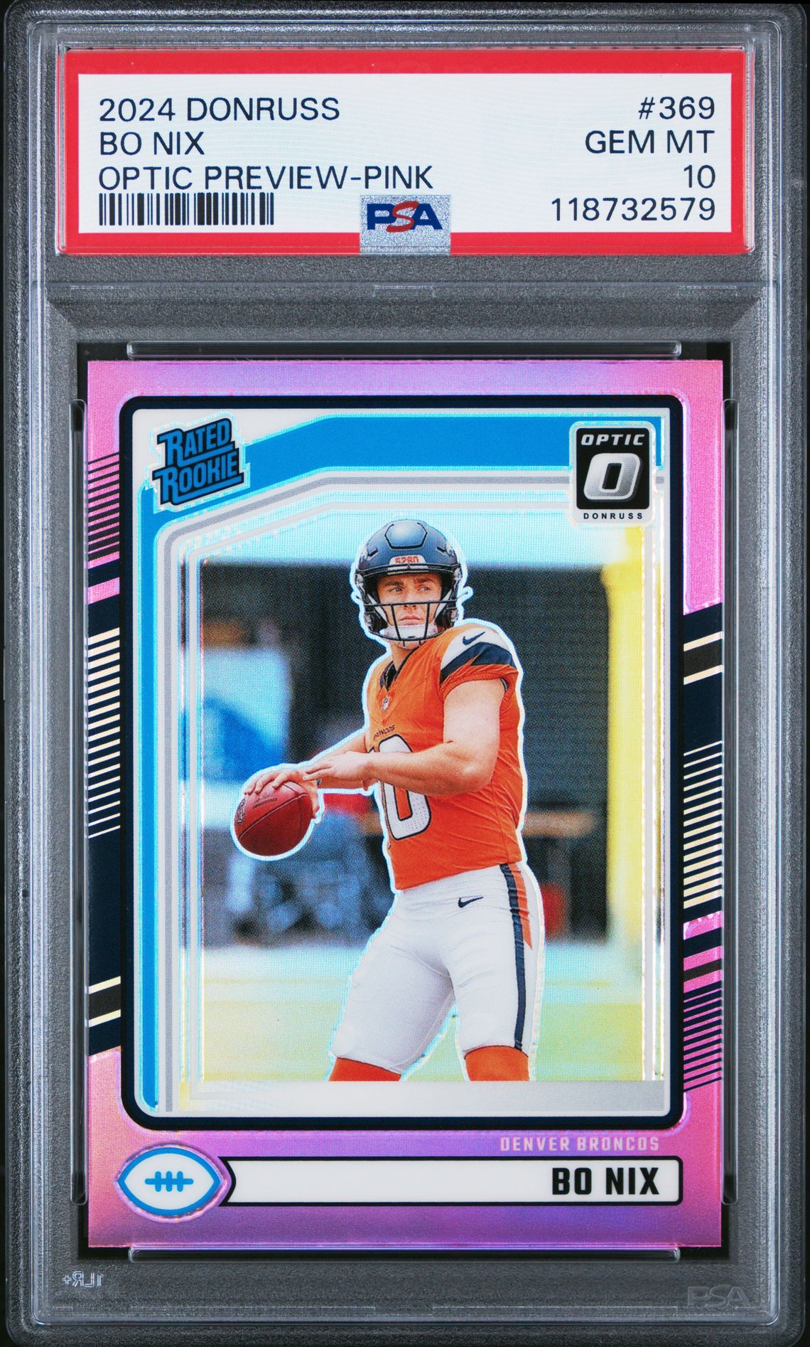 2024 Panini Donruss Bo Nix #369 (Optic Preview-Pink) Gem Mt 10 front