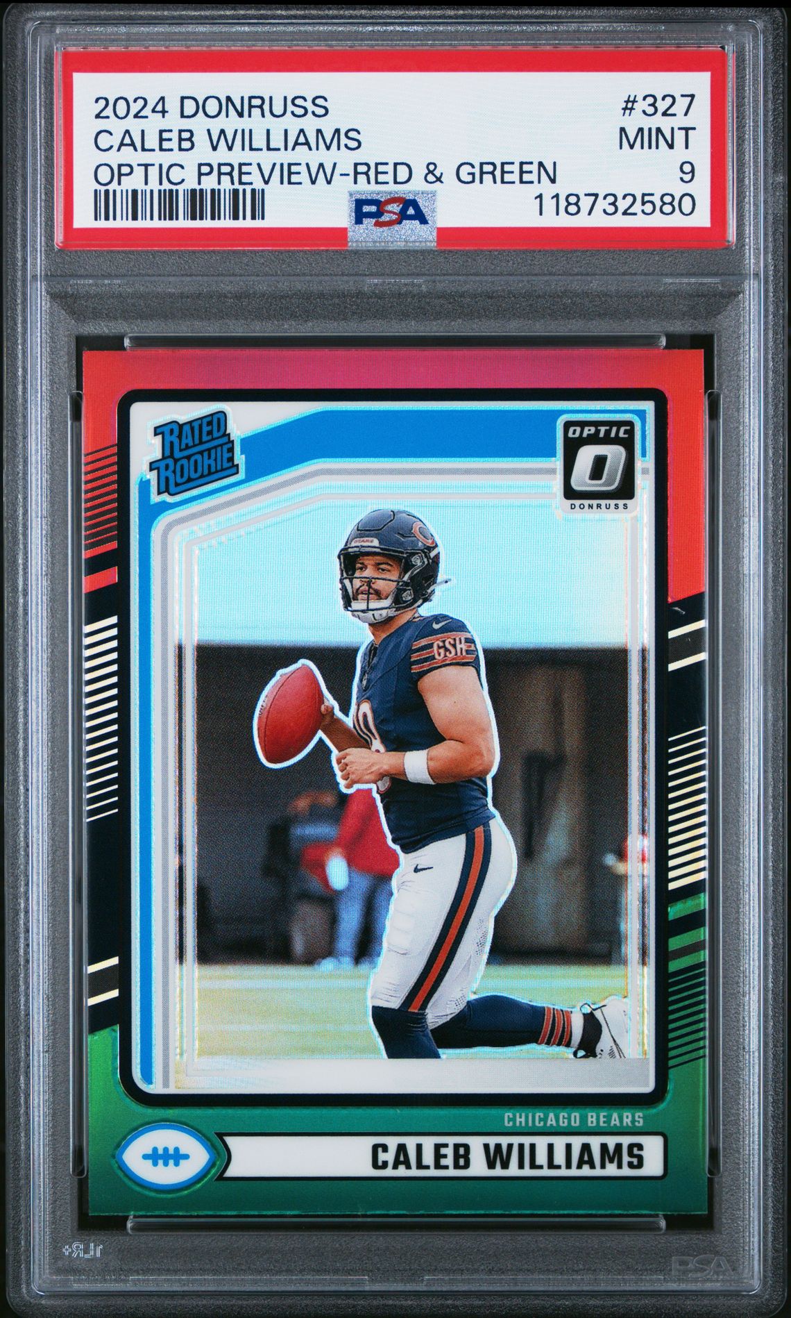 2024 Panini Donruss Caleb Williams #327 (Optic Preview-Red & Green) Mint 9 front