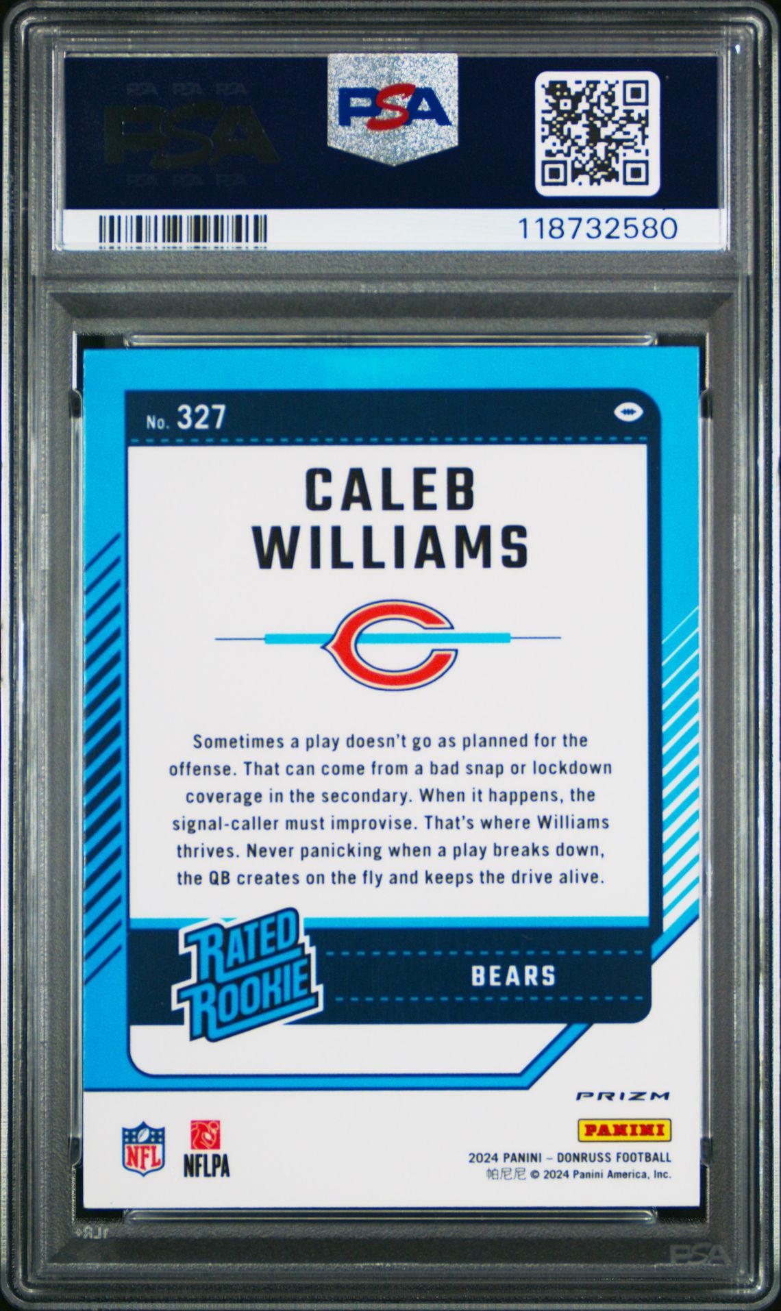 2024 Panini Donruss Caleb Williams #327 (Optic Preview-Red & Green) Mint 9 back