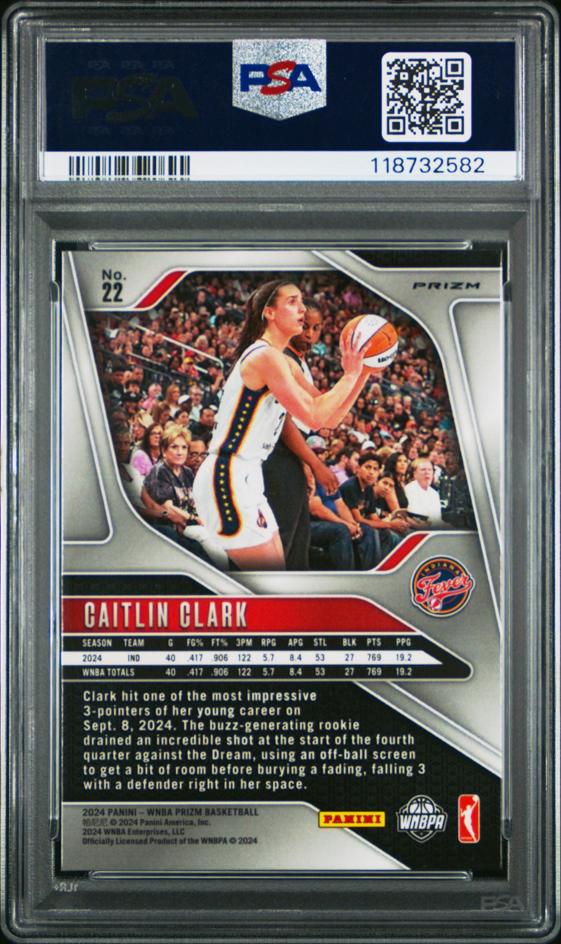2024 Panini Prizm Wnba Caitlin Clark #22 (Blue Velocity) Mint 9 back