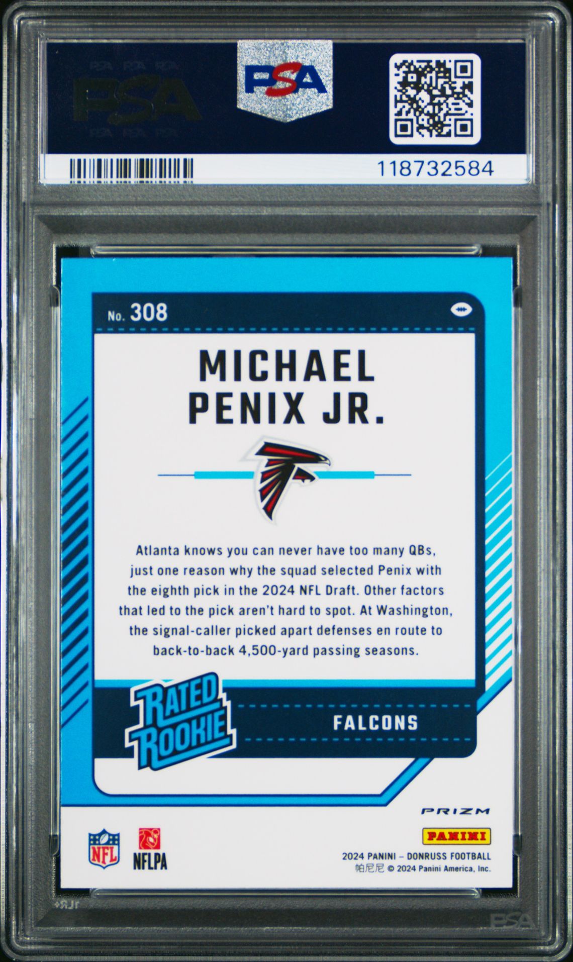 2024 Panini Donruss Michael Penix Jr. #308 (Optic Preview-Pink) Mint 9 back