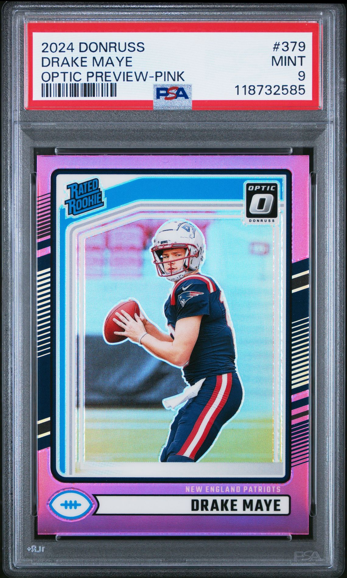 2024 Panini Donruss Drake Maye #379 (Optic Preview-Pink) Mint 9 front