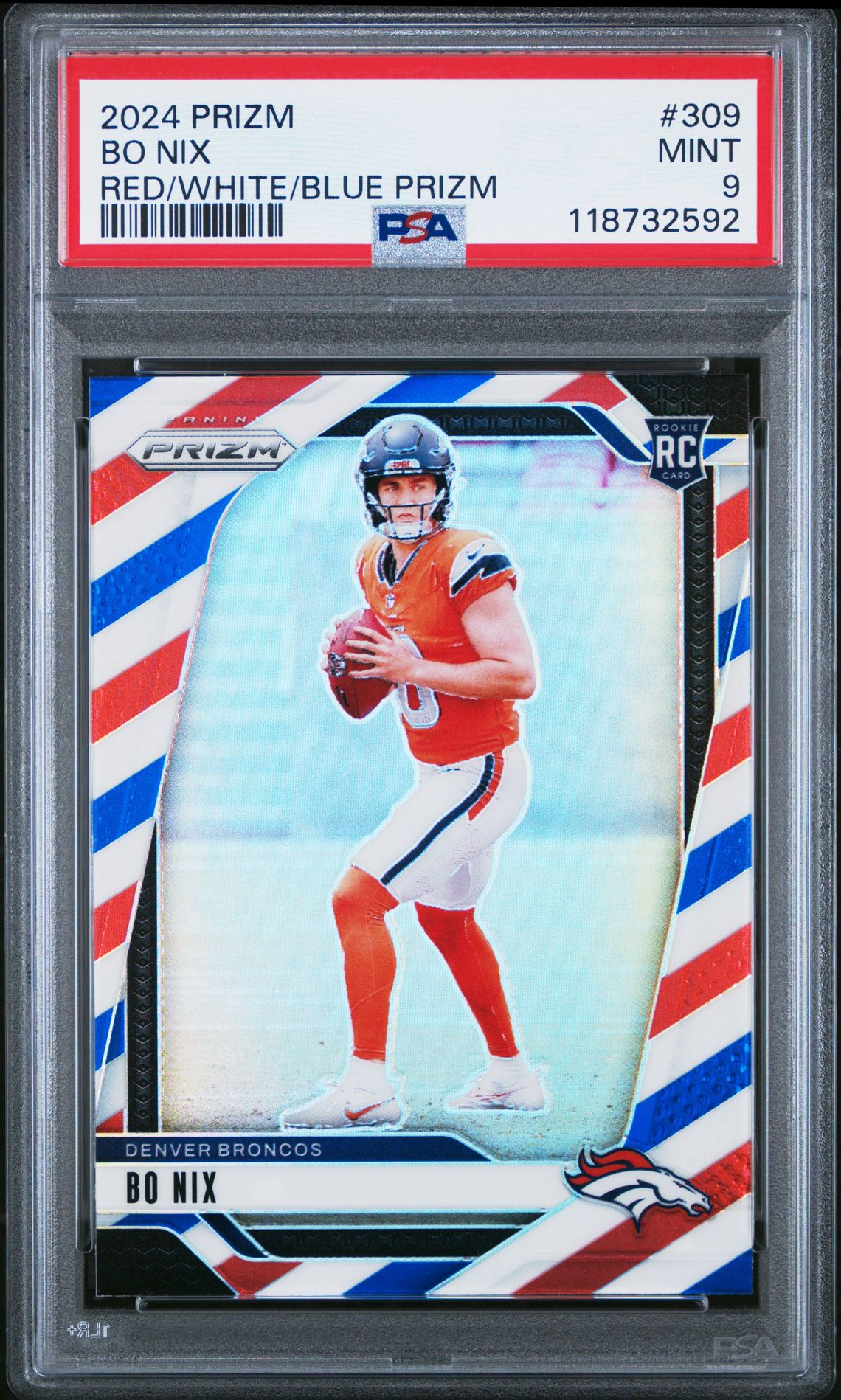 2024 Panini Prizm Bo Nix #309 (Red/White/Blue Prizm) Mint 9 front