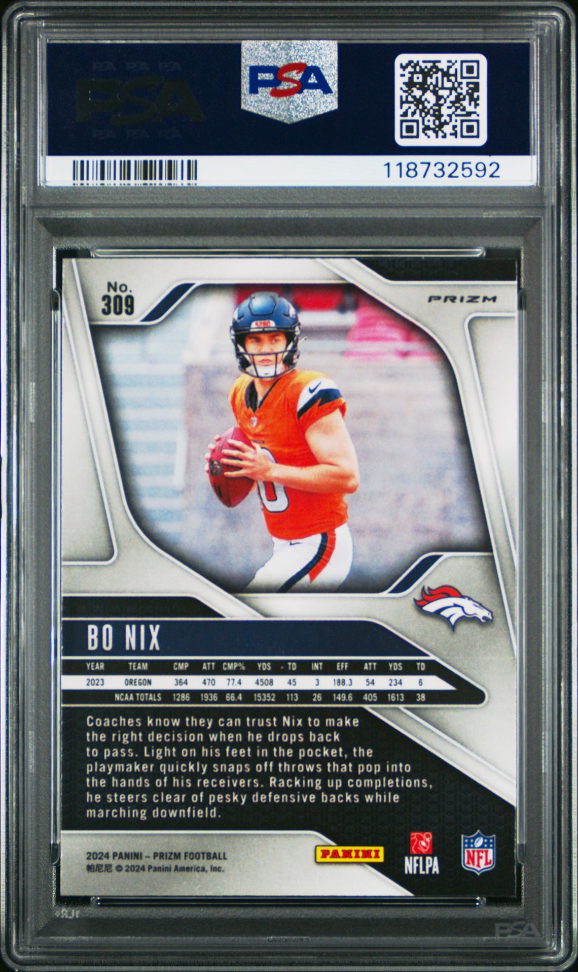 2024 Panini Prizm Bo Nix #309 (Red/White/Blue Prizm) Mint 9 back