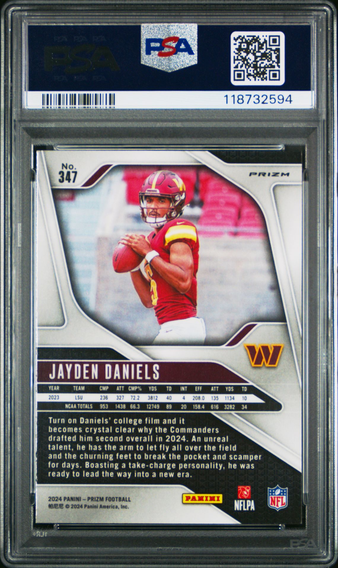 2024 Panini Prizm Jayden Daniels #347 (Lazer Prizm) Mint 9 back