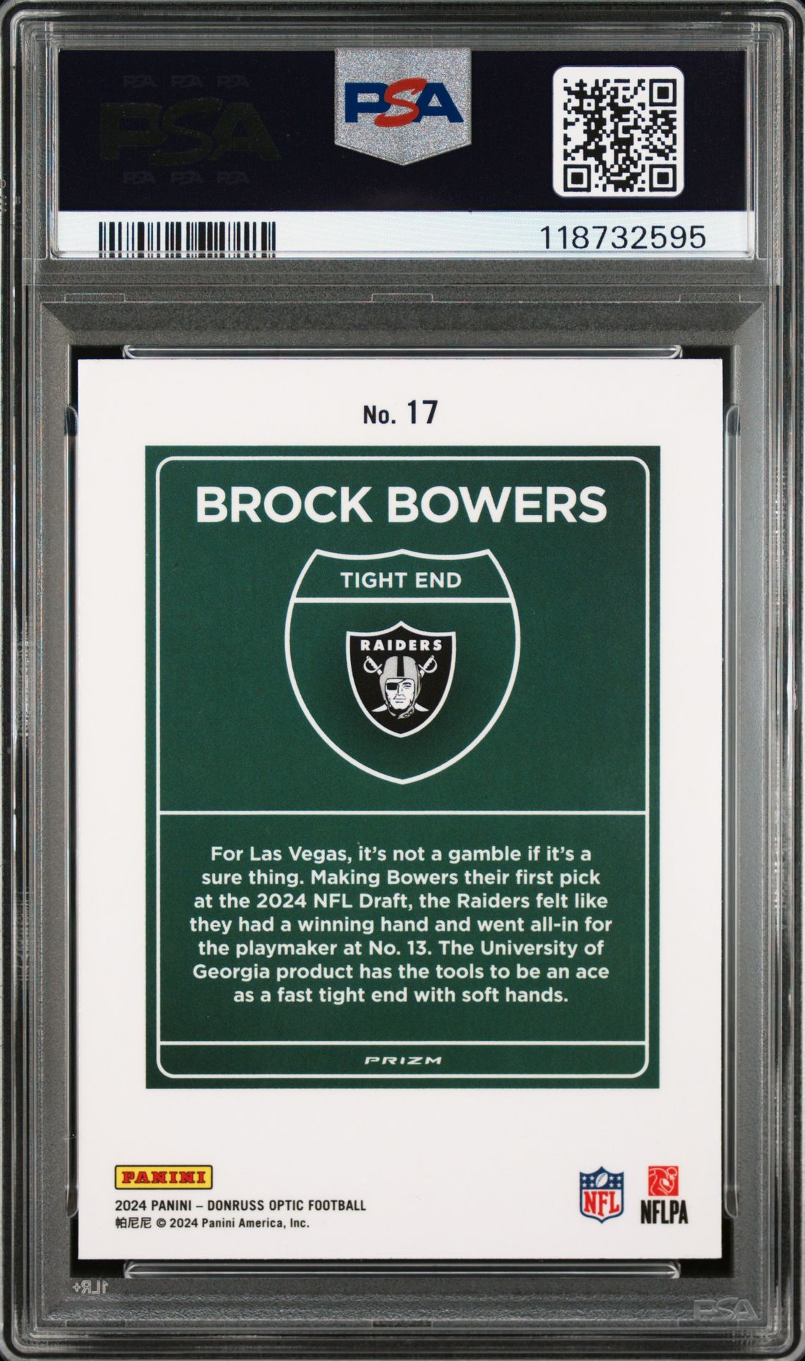2024 Panini Donruss Optic Downtown! Brock Bowers #17 Mint 9 back