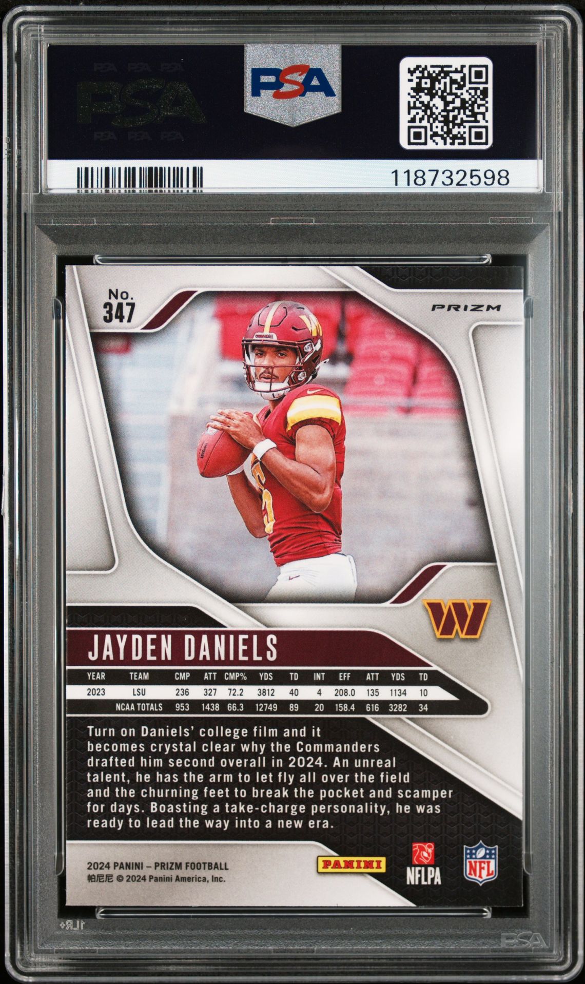 2024 Panini Prizm Jayden Daniels #347 (Green Prizm) Mint 9 back