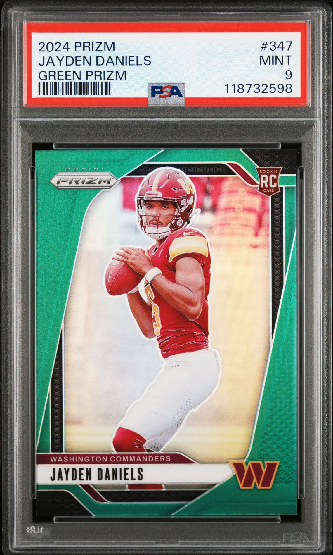 2024 Panini Prizm Jayden Daniels #347 (Green Prizm) Mint 9 front