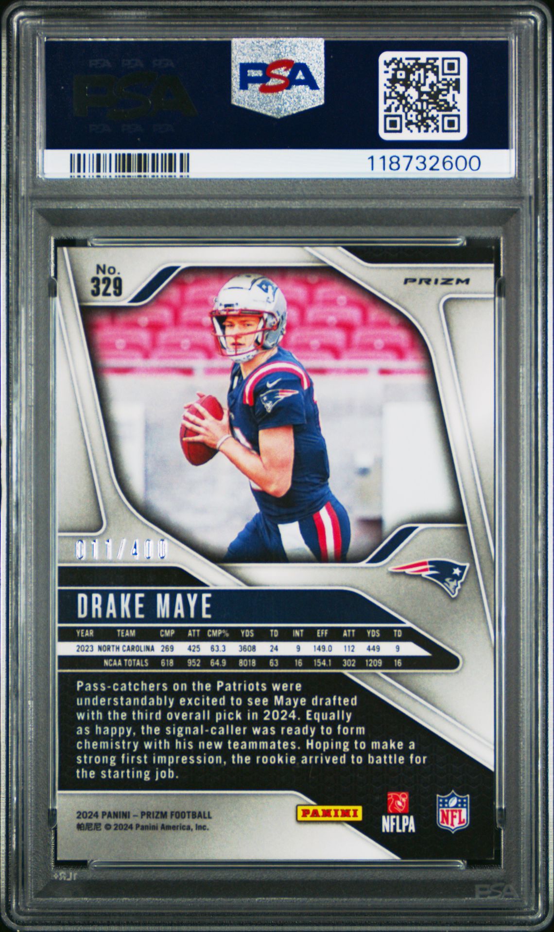 2024 Panini Prizm Drake Maye #329 (Pandora) Mint 9 back