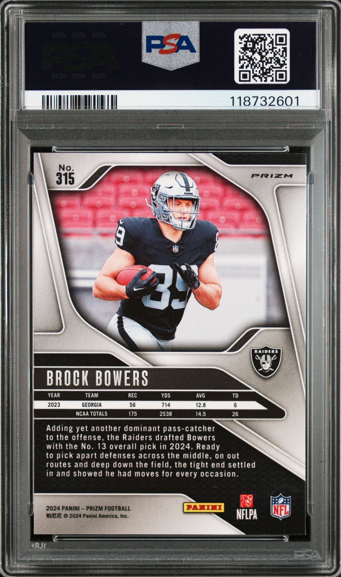 2024 Panini Prizm Brock Bowers #315 (Green Wave) Mint 9 back